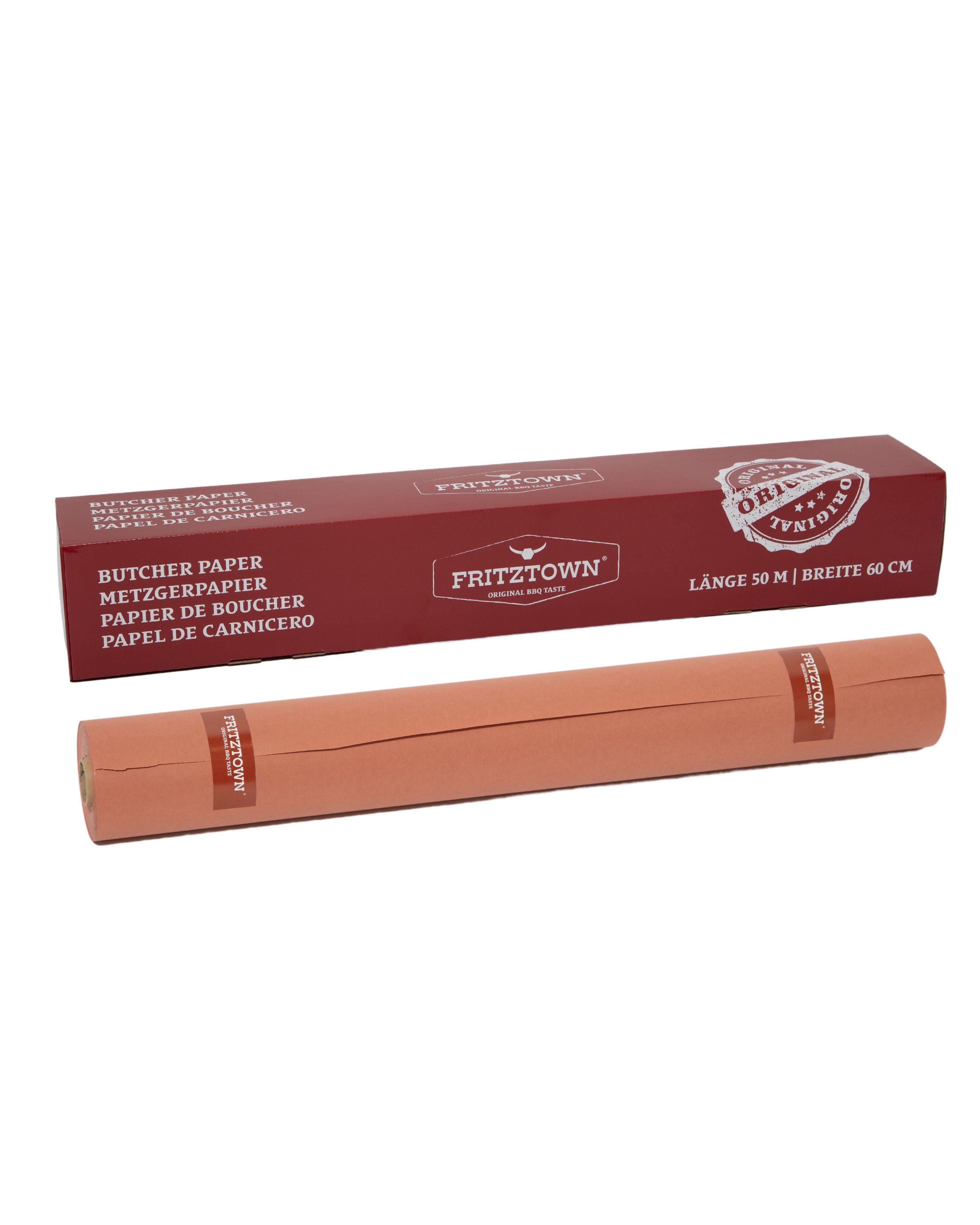 FRITZTOWN Kraftpapier Butcher Paper Deluxe Pink 60cm x 50m Rolle-Box mit Abreißkante
