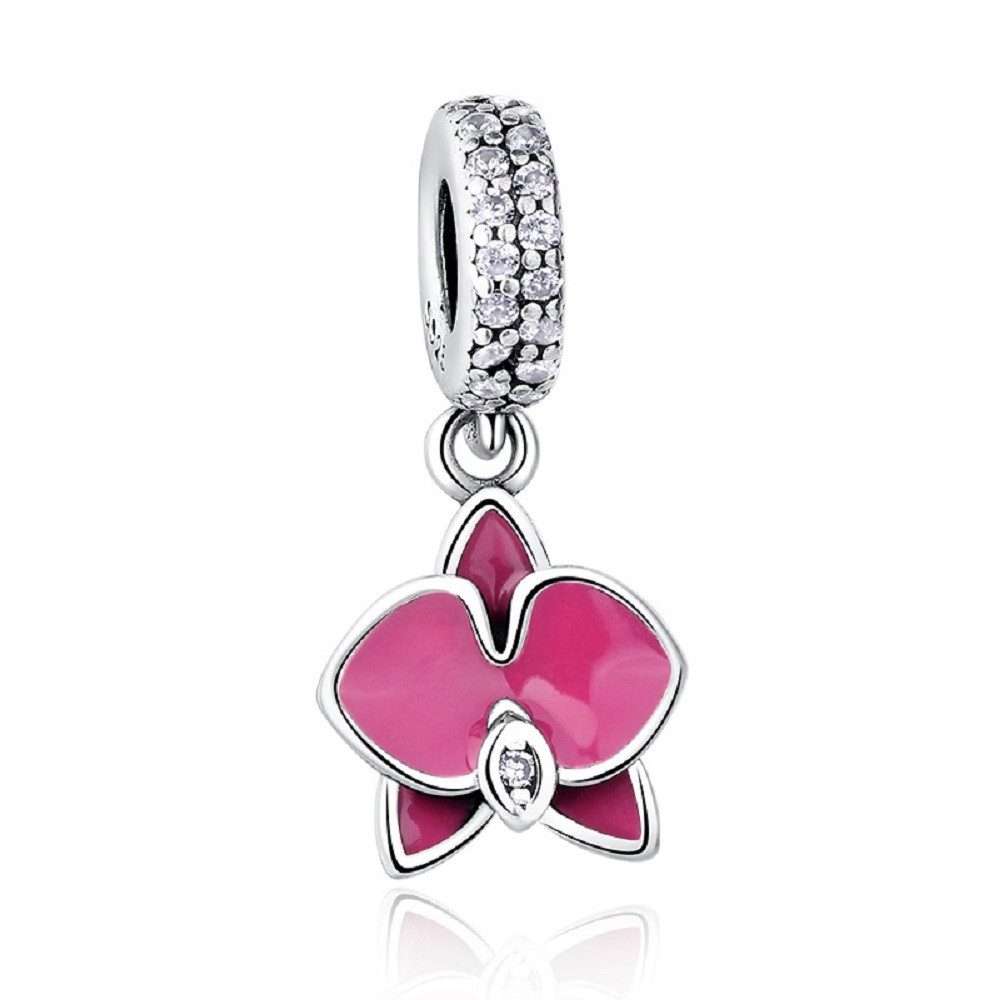 PANDACHARMS Bead Große Pinke Orchideenblüte Anhänger für Charm Armband, 925er Silber