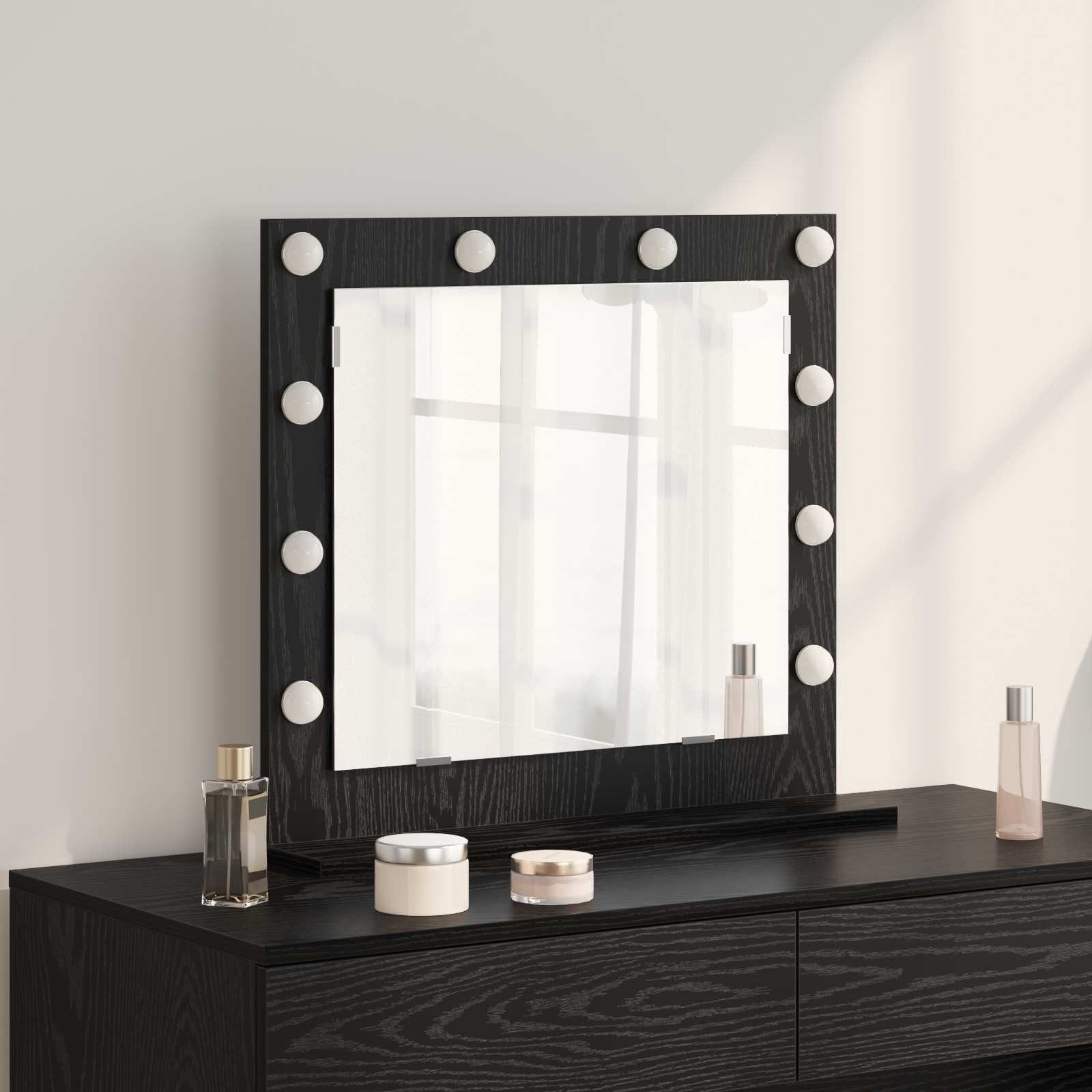 vidaXL Spiegel Waschtischspiegel Schwarz Eichen-Optik 60 x 55 x 18 cm (1-St)