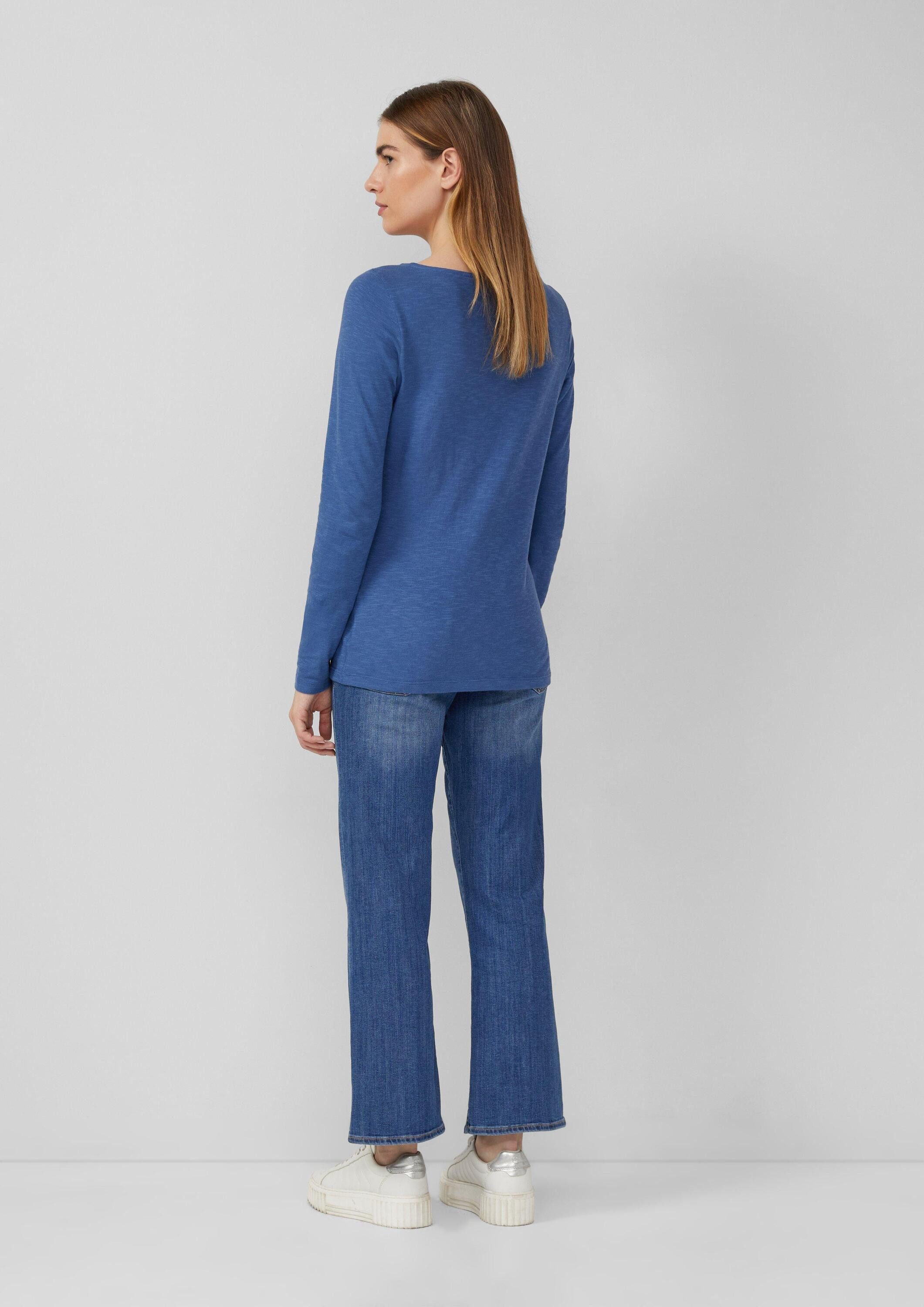 s.Oliver Langarmshirt T-Shirt Slim-Fit-Longsleeve aus Baumwollslub mit U-Boot-Ausschnitt