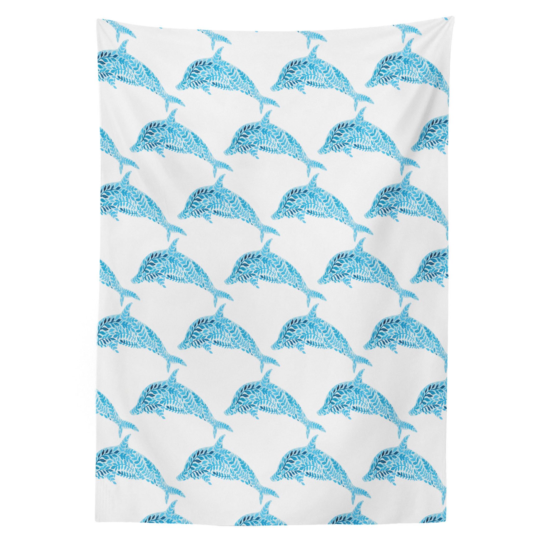 Abakuhaus Tischdecke Farbfest Waschbar Für den Außen Bereich geeignet Klare Farben, Meer Aqua Dolphins Leaves