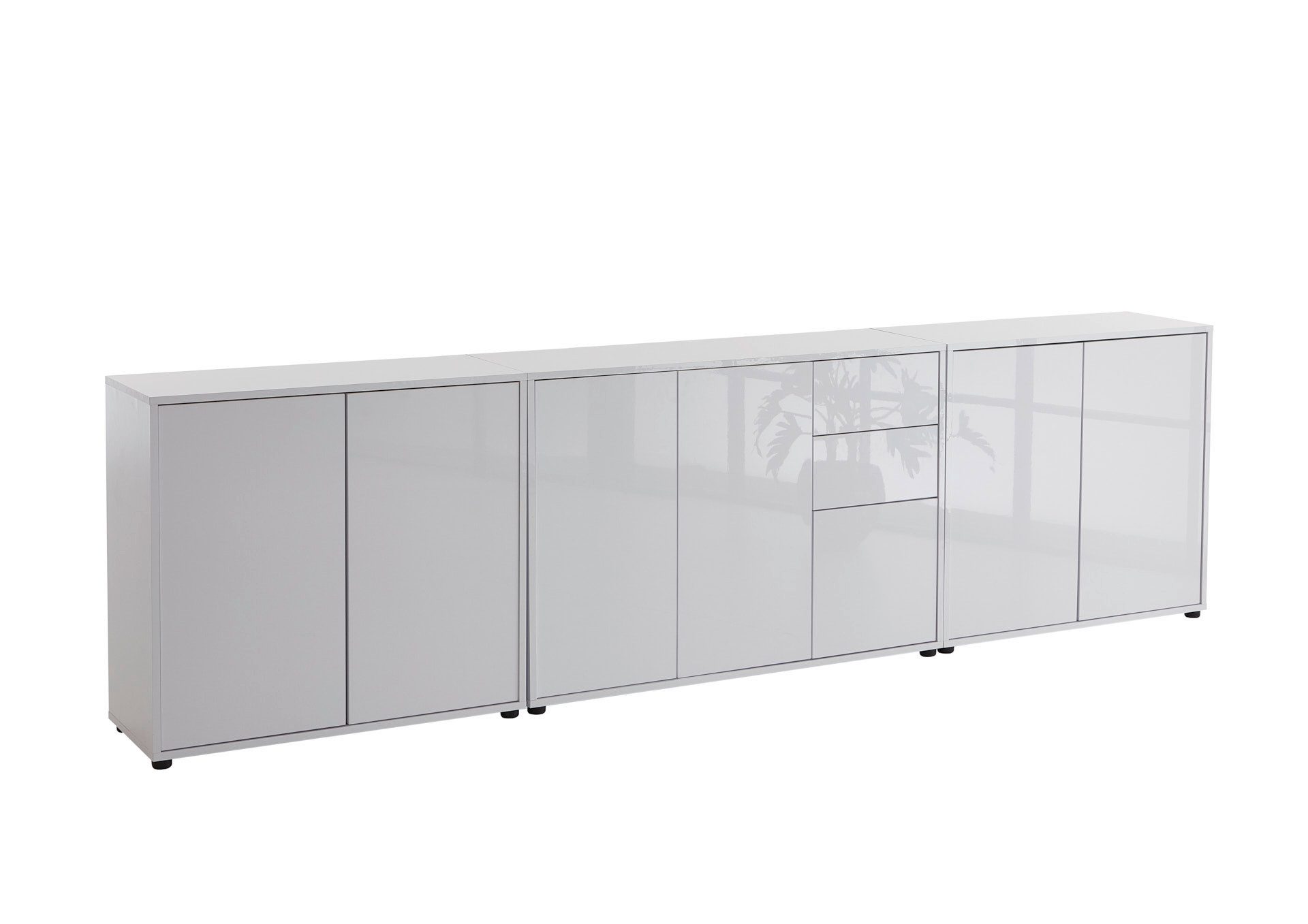 BMG Möbel Kommode Sideboard Mailand Set 6 in verschiedenen Ausführungen (3tlg), mit weiß lackierten Hochglanzfronten und Push-to-open-Funktion
