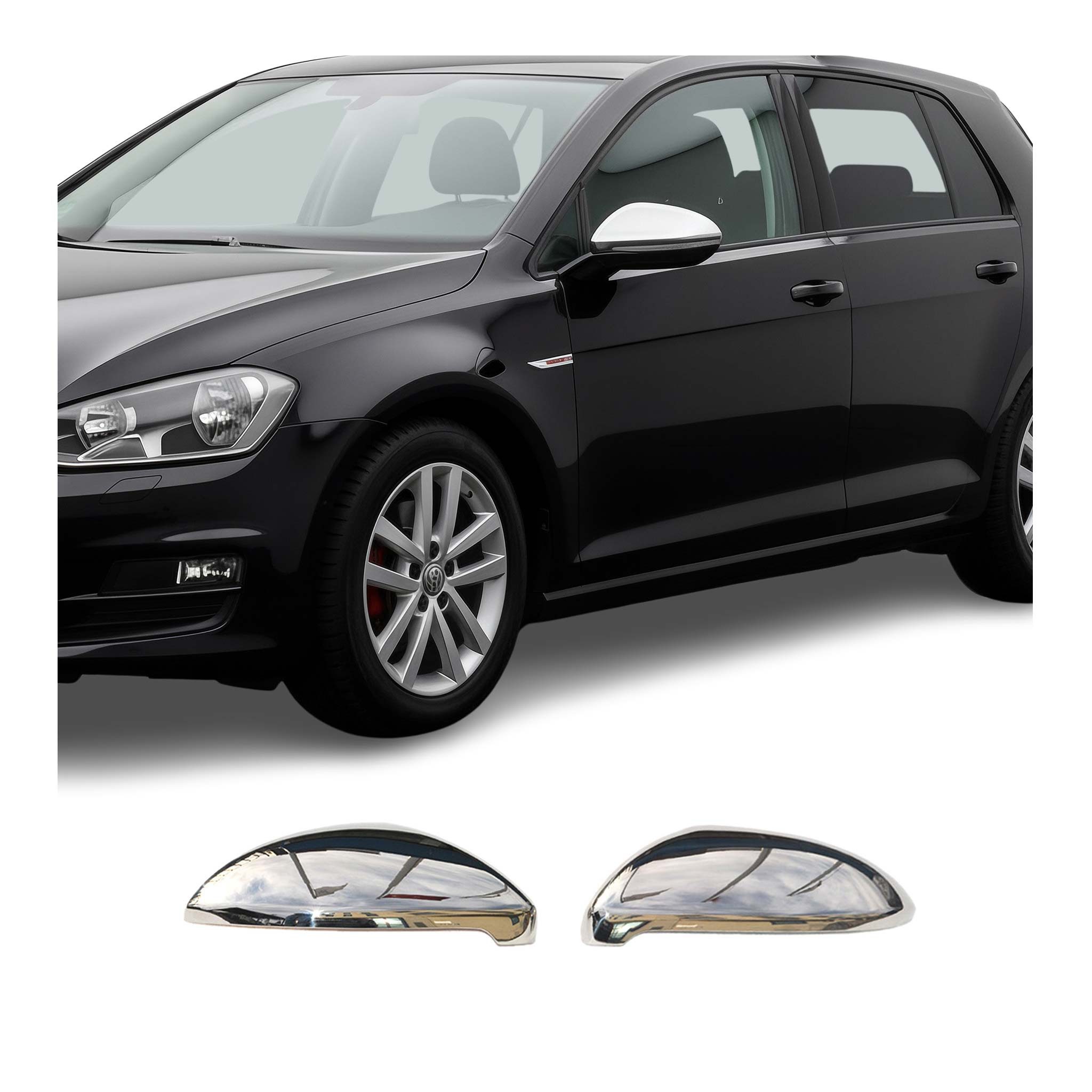 OMAC Zierleisten-Aufkleber Spiegelkappen für VW Golf Sportsvan 2014-2019 Edelstahl Silber, (2tlg), Langlebig,Einfache Reinigung,Einfache Installation,Rostbeständig