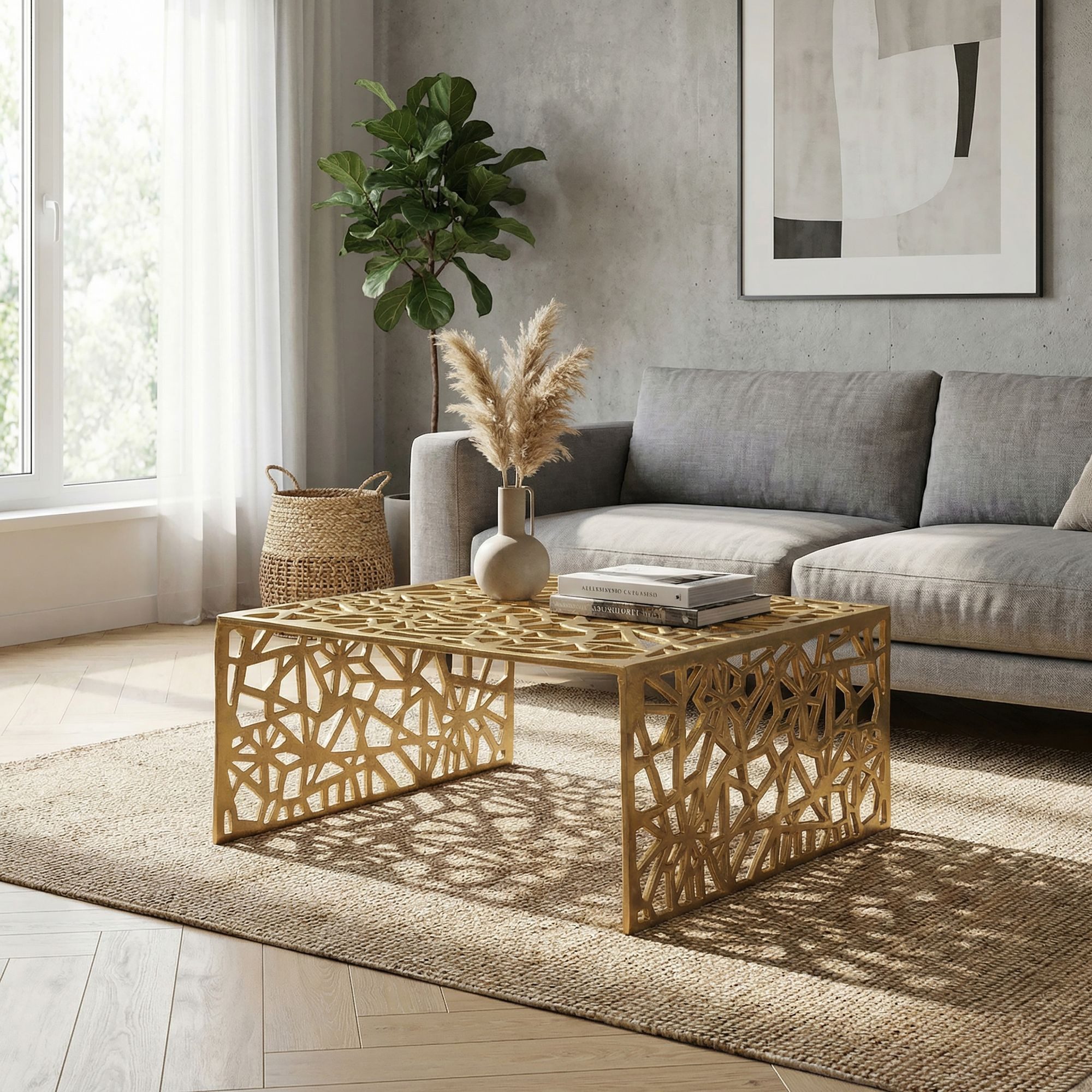 FINEBUY Couchtisch FB77351 Aluminium 60cm Gold Sofatisch Wohnzimmertisch Loungetisch (Luftiges Design mit moderner Eleganz), Metalltisch als stilvoller Blickfang