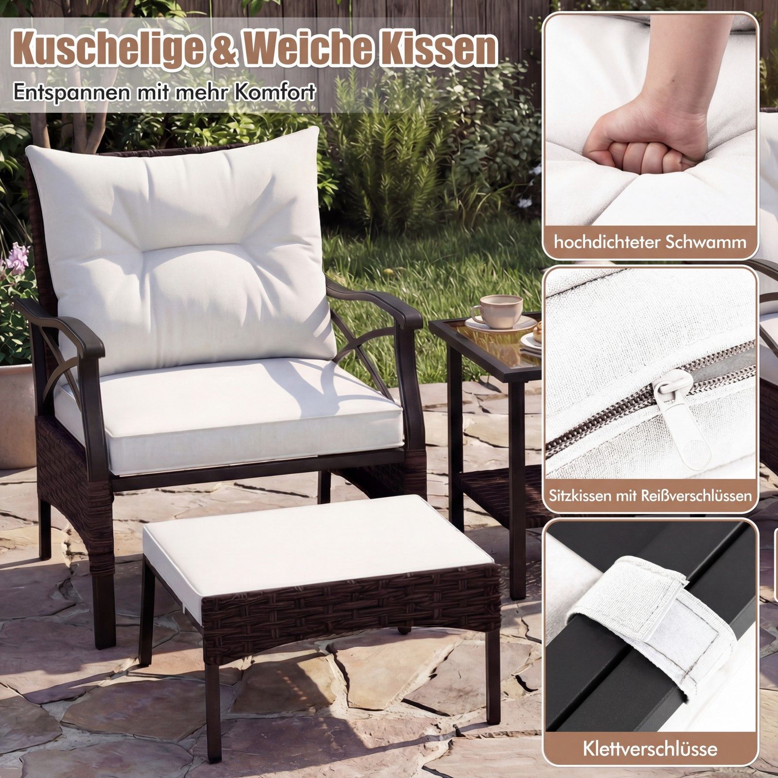 KOMFOTTEU Balkonset Gartenmöbel Sitzgruppe, (Set, 5-tlg), mit weichen Sitz- & Rückenkissen