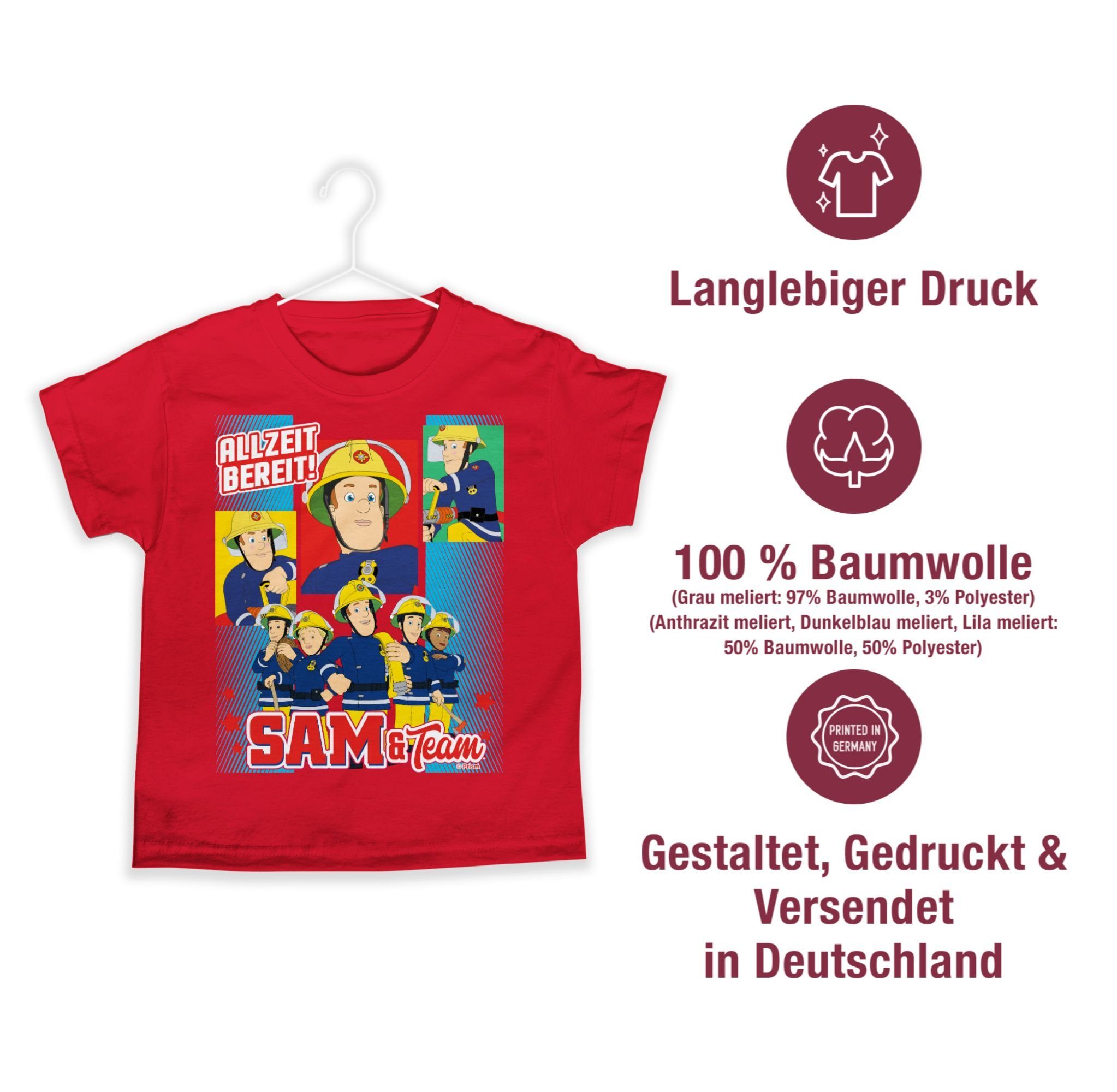 Kinder Kids (Gr. 92 - 146) Shirtracer T-Shirt Allzeit bereit  - Sam & Team - Feuerwehrmann Sam Jungen - Jungen Kinder T-Shirt