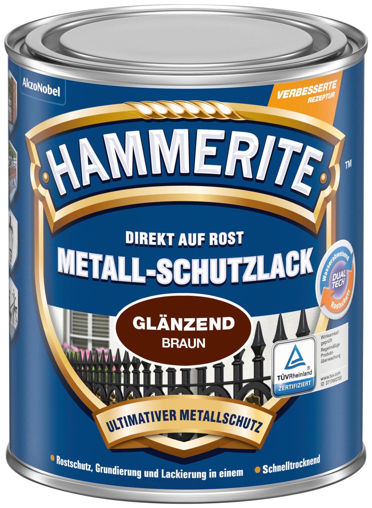 Metallschutzlack glänzend Liter, 0,75 AUF Hammerite  ROST, DIREKT braun