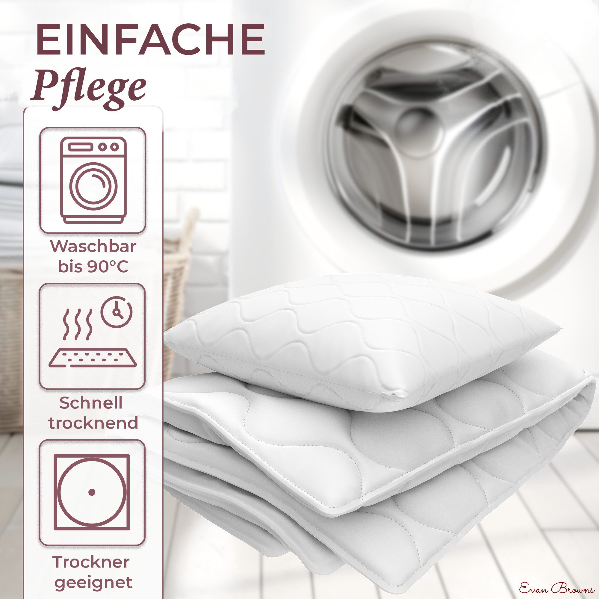EVAN BROWNS Bettdecke + Kopfkissen EVAN BROWNS® Bettenset, Füllung: Silikonisierte Hohlfaser, bis zu 90°C waschbar, trocknergeeignet,hypoallergene Füllung