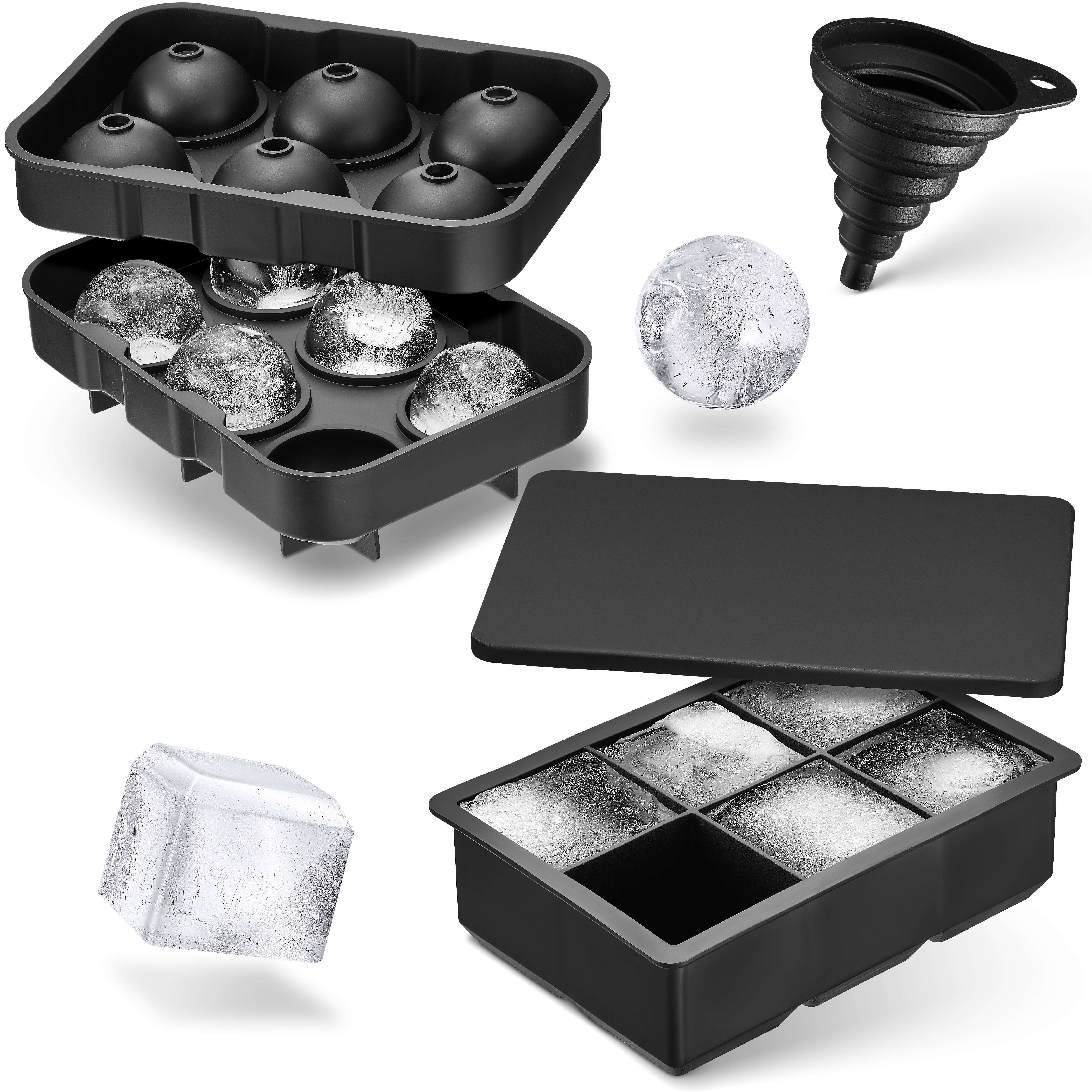 Eiswürfelform Eiswürfelform Set Groß - Kugel & Cube - ca. 5cm + Trichter