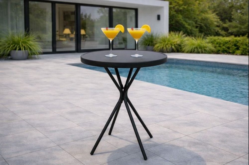 DEGAMO Gartentisch MILANO, 60cm rund, Metall anthrazit, Glasplatte schwarz