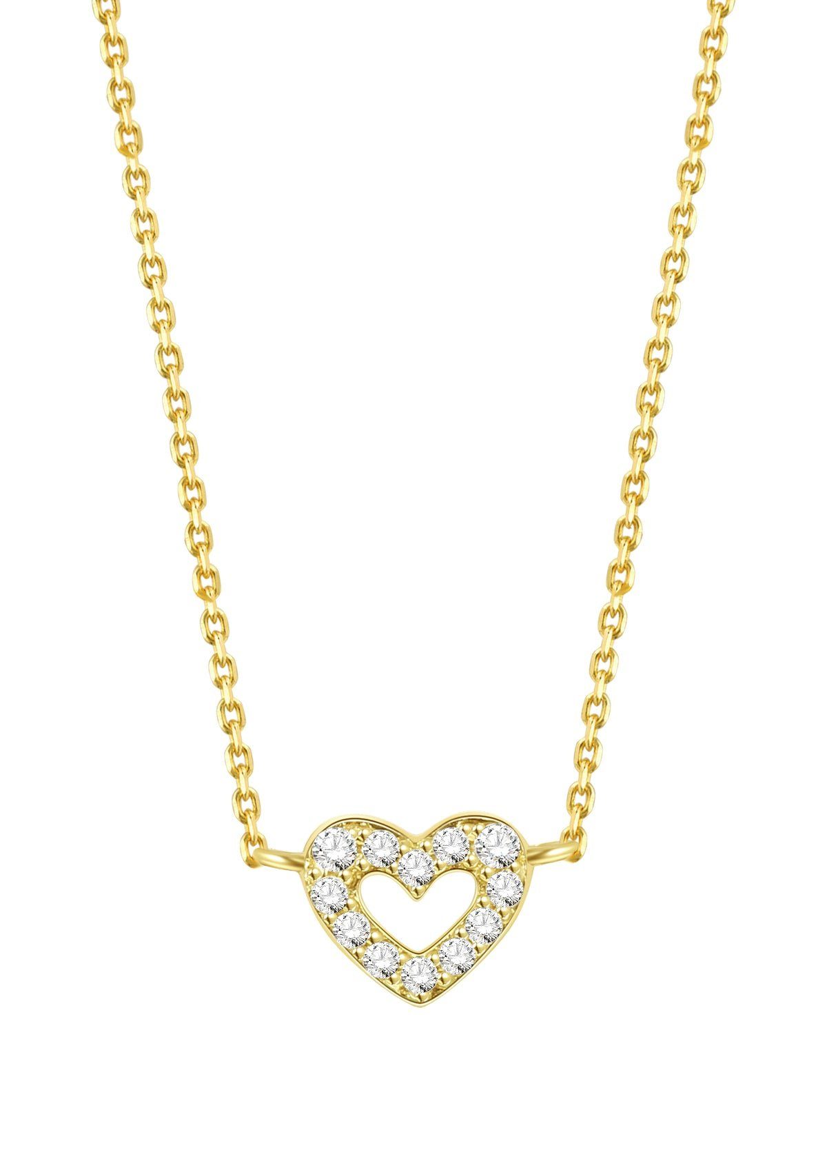 DEAR ME Goldkette 585 Gold Kette Herz Liebe Anhänger hängend 14K Massivgold Kette Herz Zirkonia, 585 Echtgold Schmuck mehr
