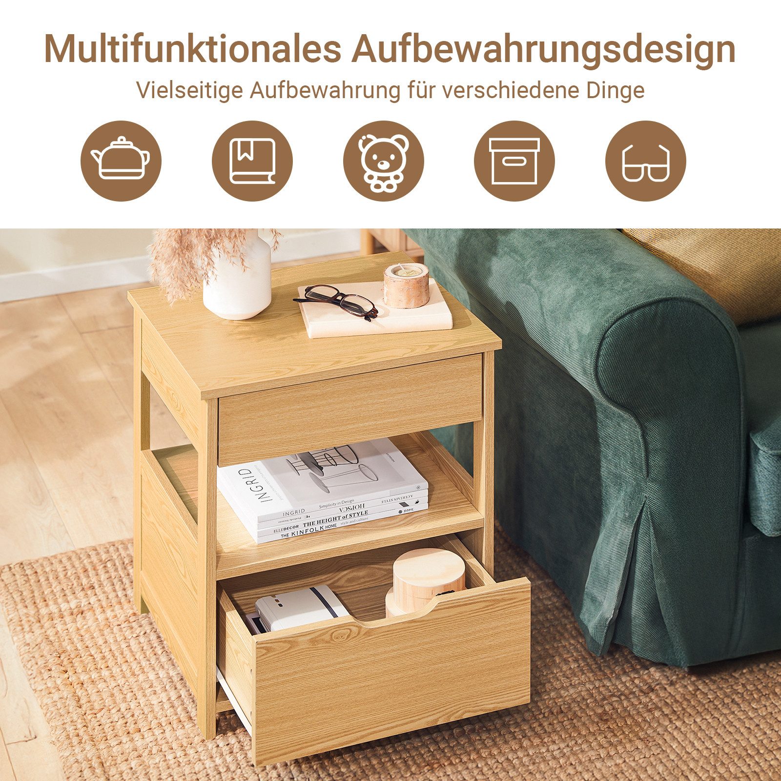 SoBuy Nachttisch FRG258, Nachtschrank Beistelltisch schmal, günstig online kaufen