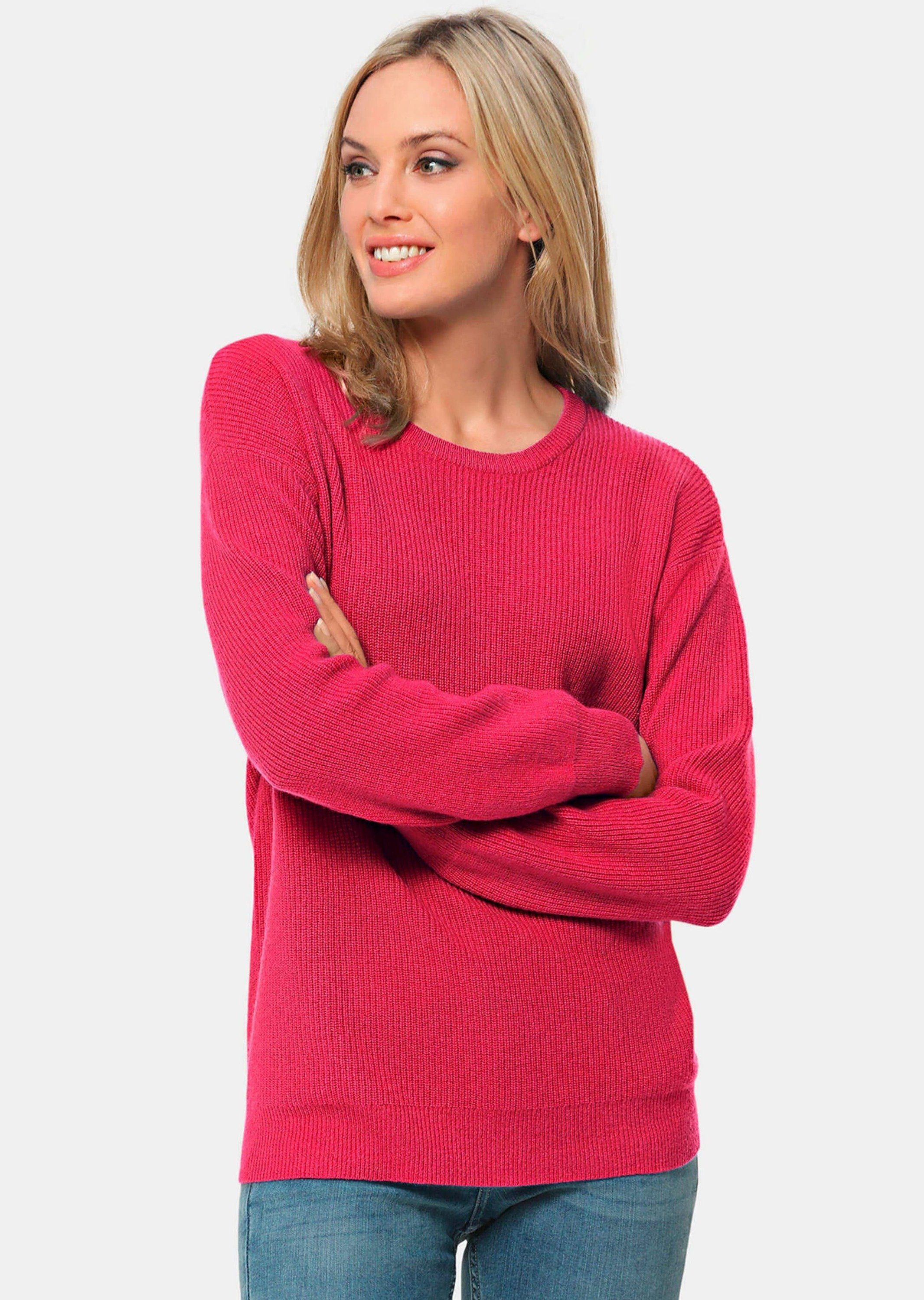 Patentstrick in mit Rundhals pink Strickpullover GOLDNER Kaschmirpullover