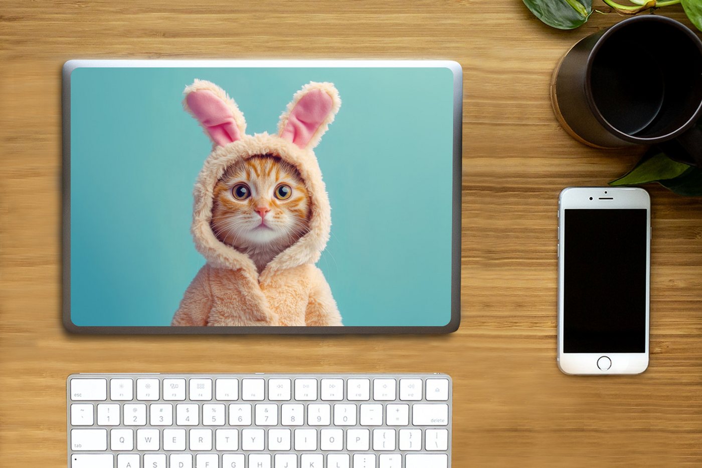 Thumbnail - MuchoWow Laptop-Aufkleber Osterhase - Katze - Kostüm, (1tlg), Laptop Folien Cover, Aufkleber, Sticker, Schutz vor Kratze...