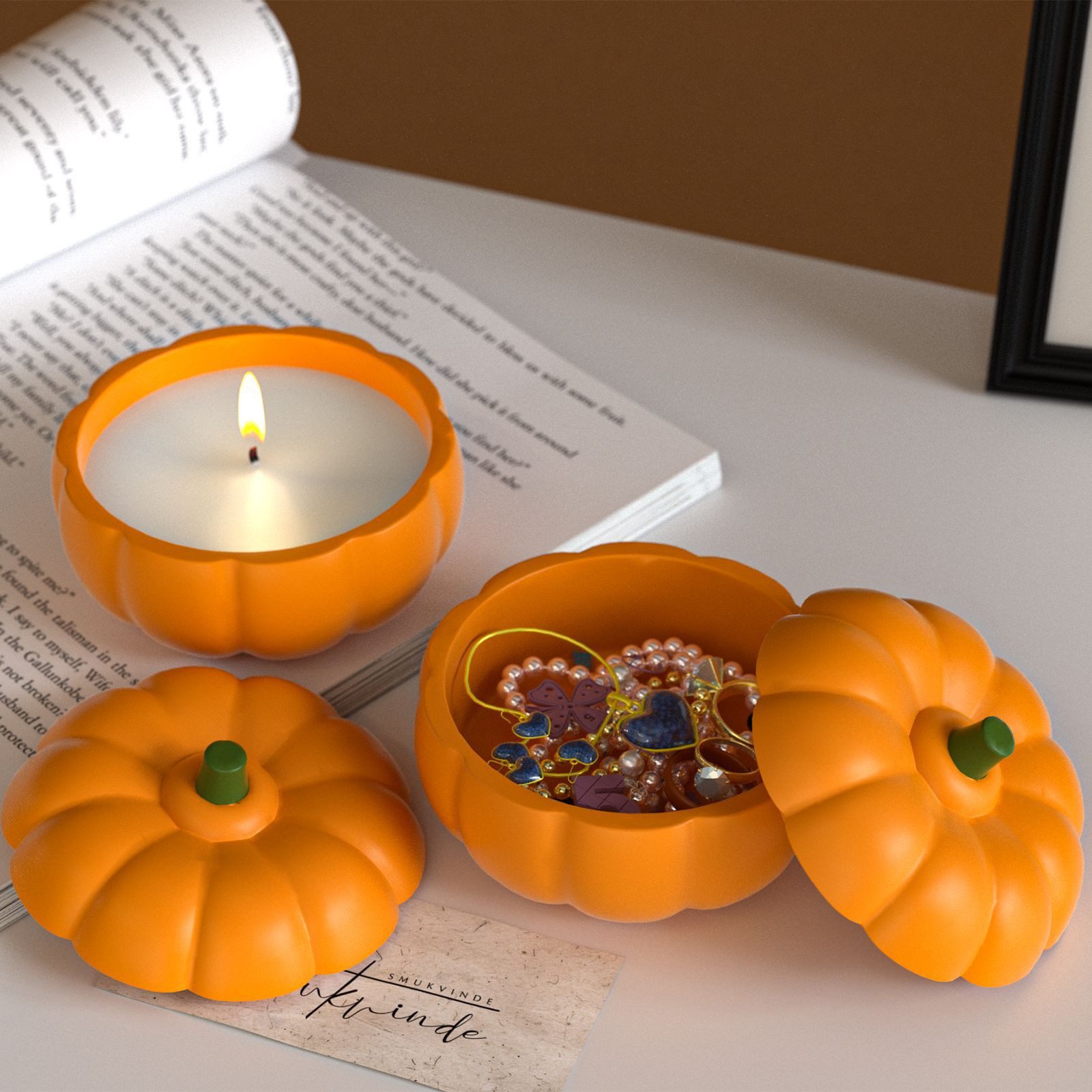Diwzbyn Silikonform Kürbis Silikonformen, Halloween 3D Kürbis Gießform mit Deckel, (Aufbewahrungsbox Silikonformen 2-tlg), für Dekor, Geschenk, DIY, Herbstdeko  – Bild 4 von 5