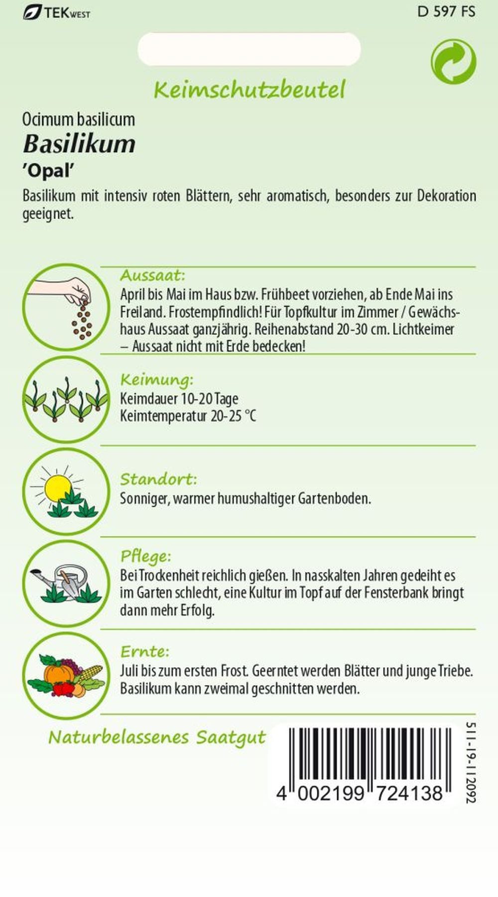 SAMEN PFANN Kräutersamen Basilikum, rot - Basilikum-Samen Kräuter-Samen Gew günstig online kaufen