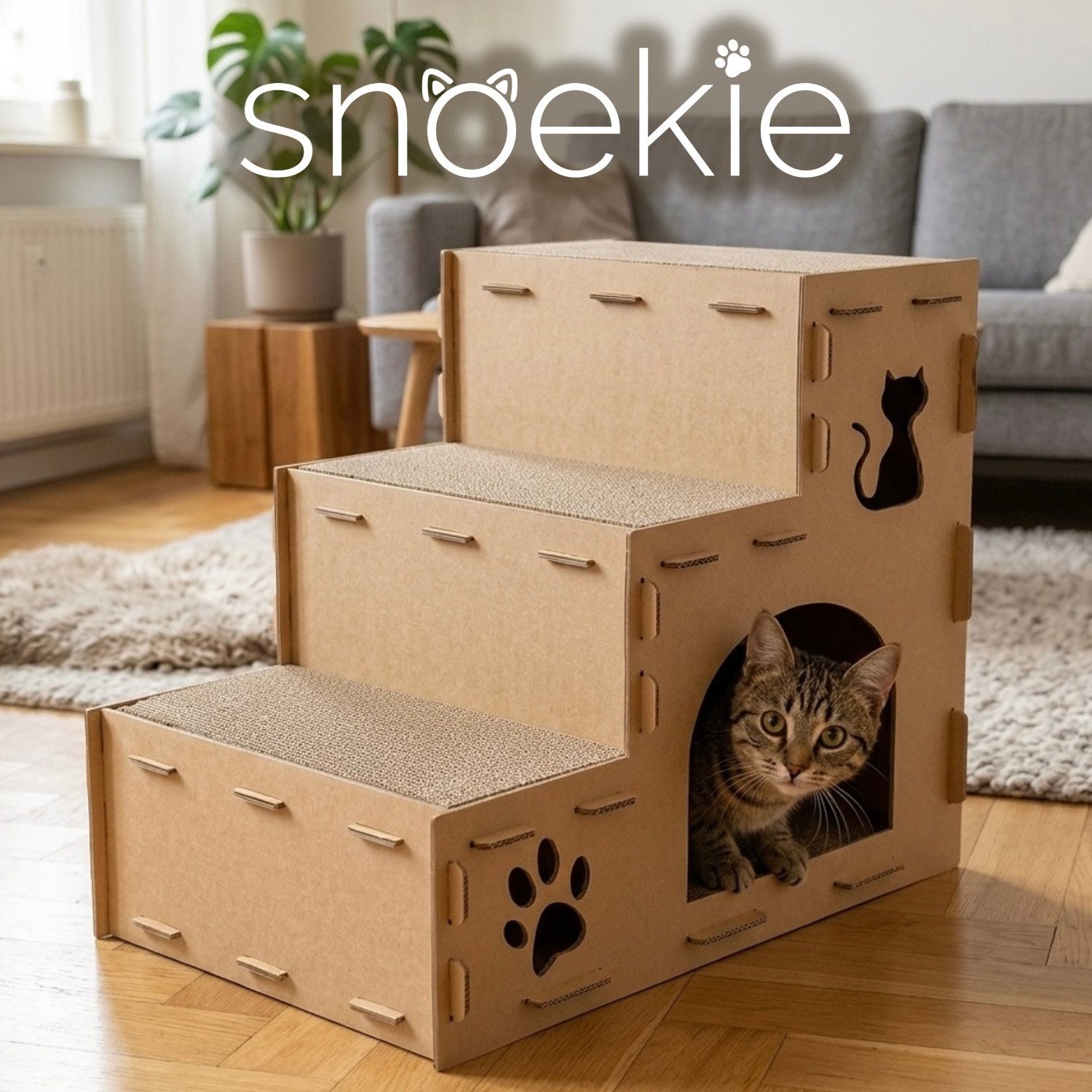 SNOEKIE Kratzpappe Snoekie Katzentreppe aus Karton, Pappe mit Kratzbrett 3-stufig