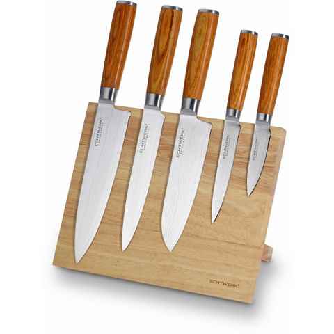 ECHTWERK Magnet-Messerblock Damaszener (6tlg), incl. Damaszener Messer-Set mit Holzgriffen in natürlicher Optik