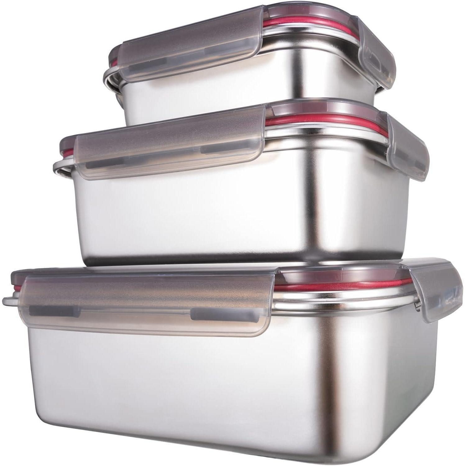 LuxusKollektion Lunchbox Frischhaltedosen Edelstahl luftdicht Deckel 3er Set Vorratsdose Küche