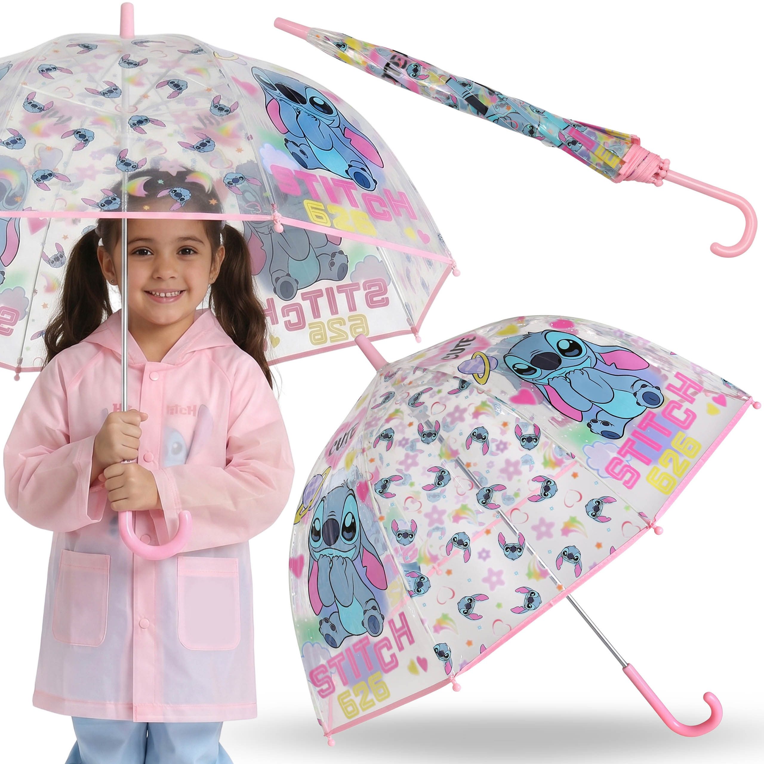 Sarcia.eu Taschenregenschirm DISNEY Stitch Kinder-Regenschirm transparent, manuell, 46