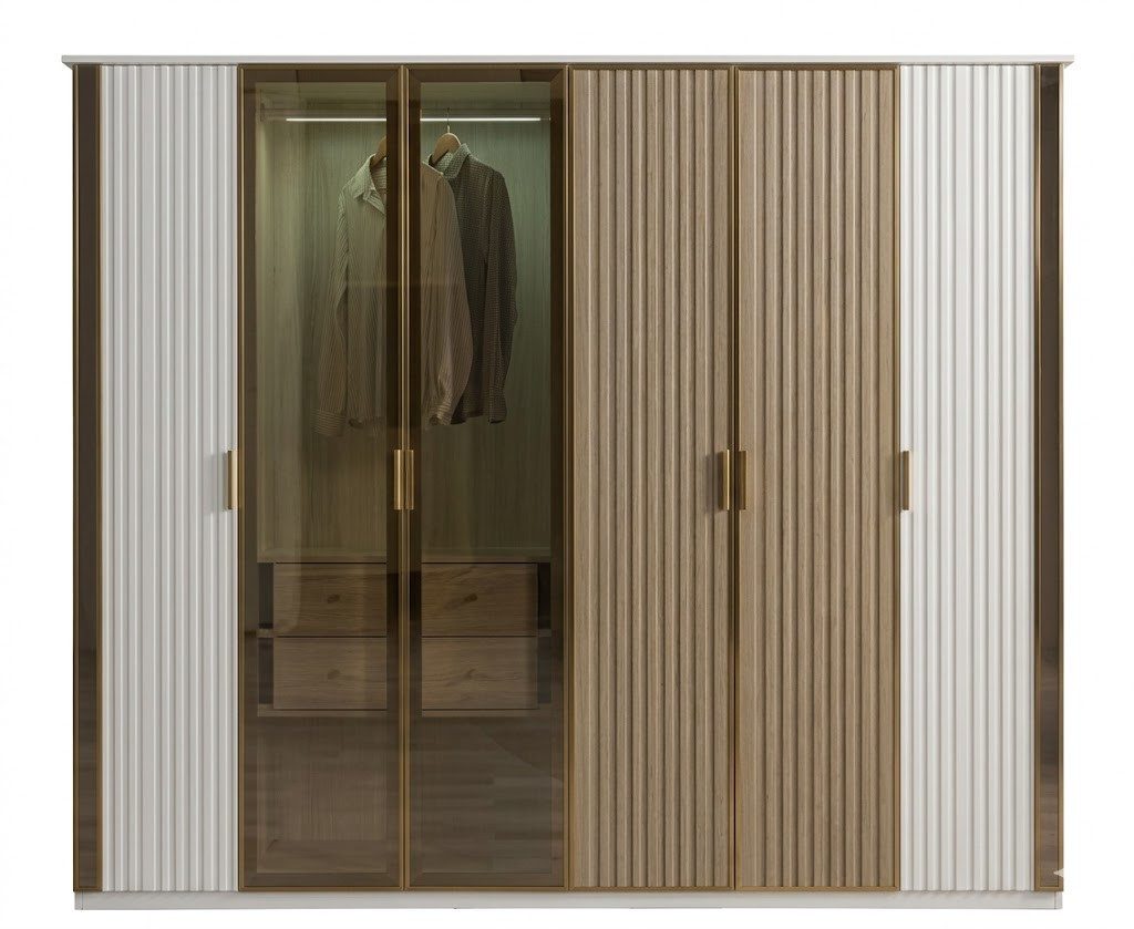 JVmoebel Kleiderschrank Kleiderschrank Schrank Drehtürenschrank Braun Weiss Modern Luxus (1-St., 1-tlg)