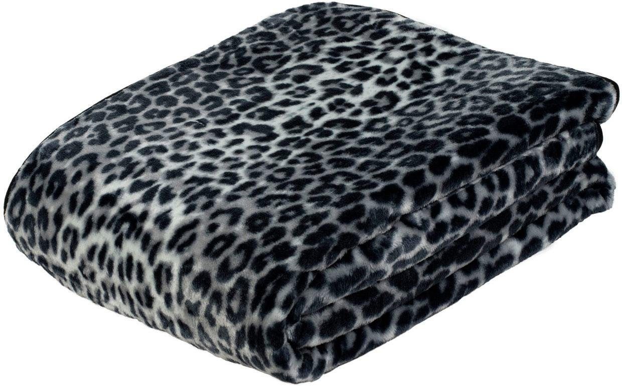 Wohndecke Schneeleopard, Gözze, mit gedrucktem Motiv, Kuscheldecke