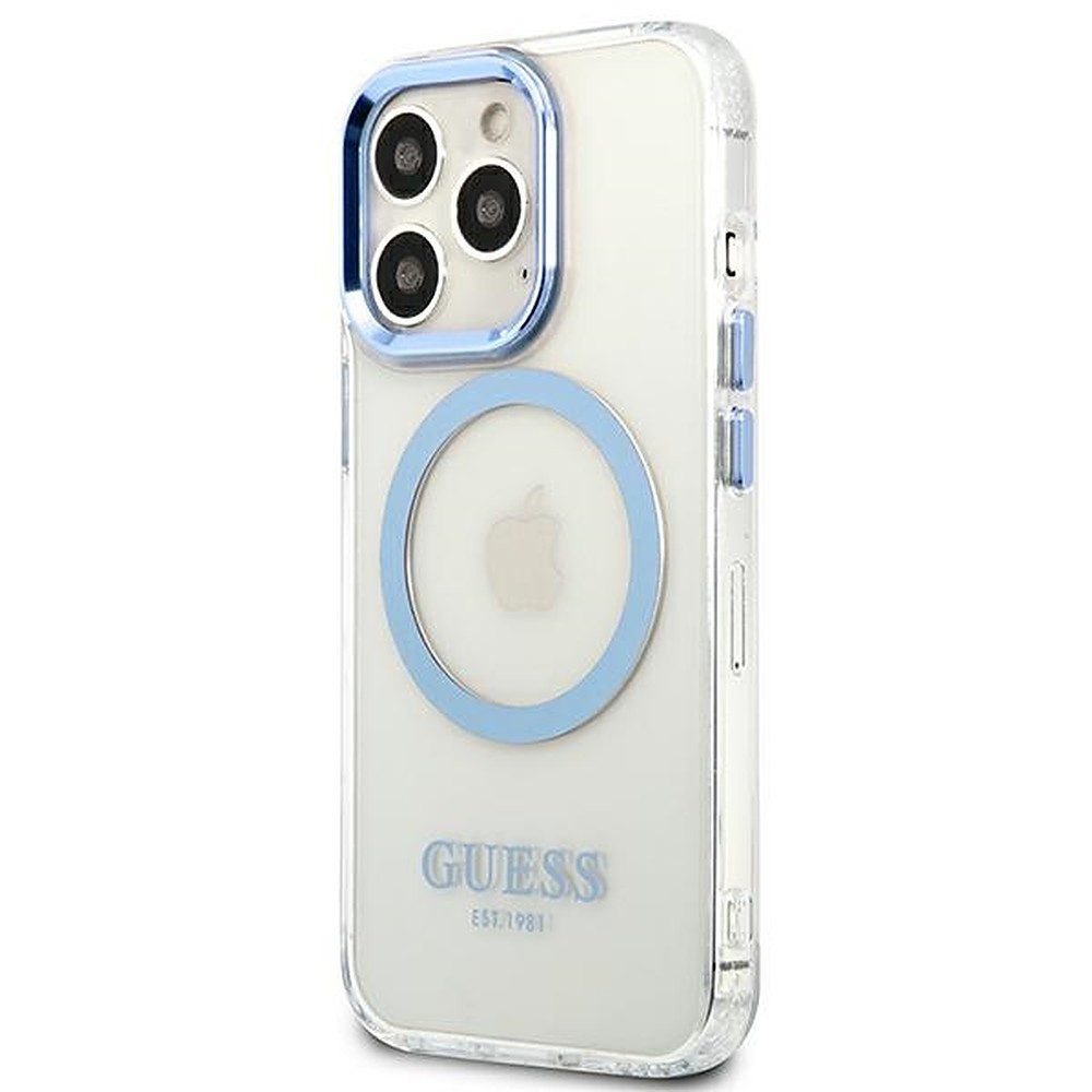 Guess Handyhülle MagSafe Schutzhülle, MagSafe-kompatibel, transparent, Metallrahmen