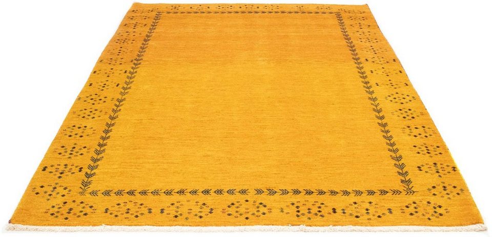 Wollteppich Loribaft Teppich handgeknüpft gold, morgenland, rechteckig, Höhe:  18 mm, handgeknüpft, Schmutzabweisend/Pflegeleicht