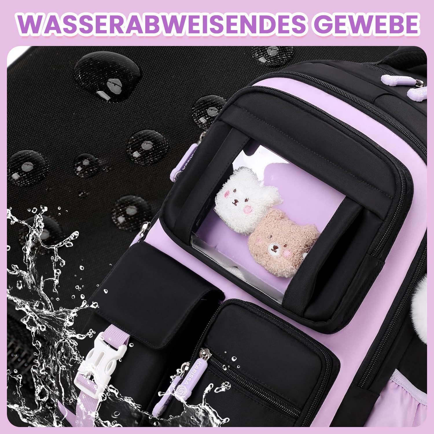 MOPUEA Schulrucksack Atmungsaktiv Schulrucksack Rucksack Schultasche Kawaii Büchertasche (Mit 3 süßen Anhängern), Turnbeutel Lässiger Schulranzen Jungen Teenage – Bild 5 von 5
