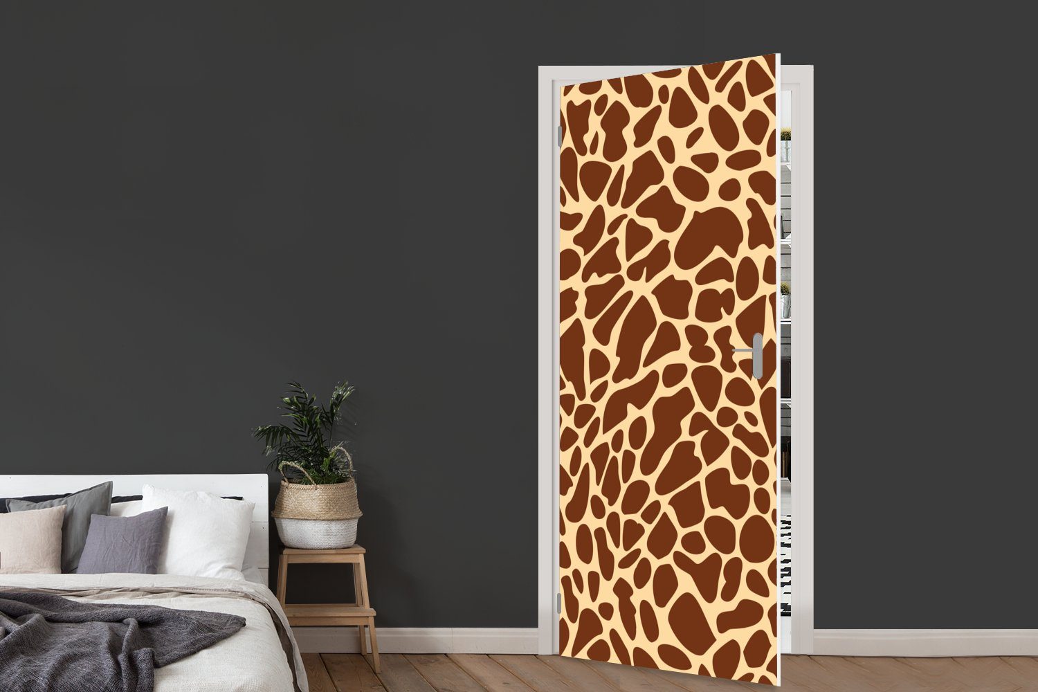 Fototapete Braun, Matt, bedruckt, MuchoWow Tür, Türtapete - Giraffe 75x205 Tiermotiv Türaufkleber, cm (1 für St), -