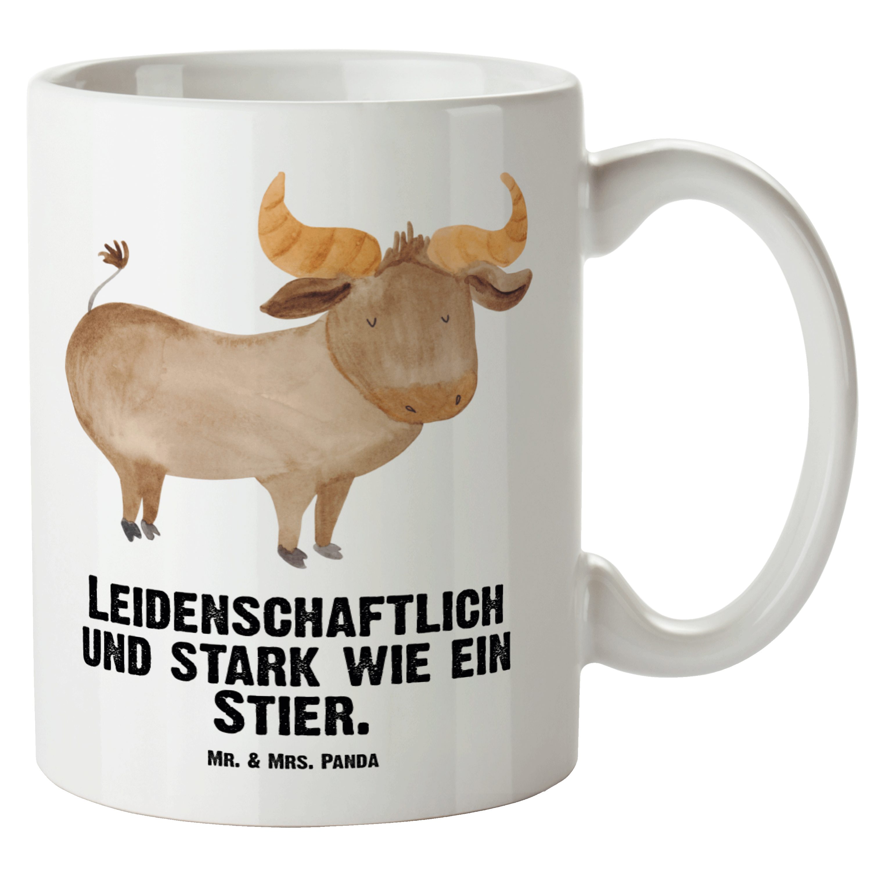 Mr. & Mrs. Panda Tasse Sternzeichen Stier - Weiß - Geschenk, Grosse Kaffeetasse, Stier Stern, XL Tasse Keramik