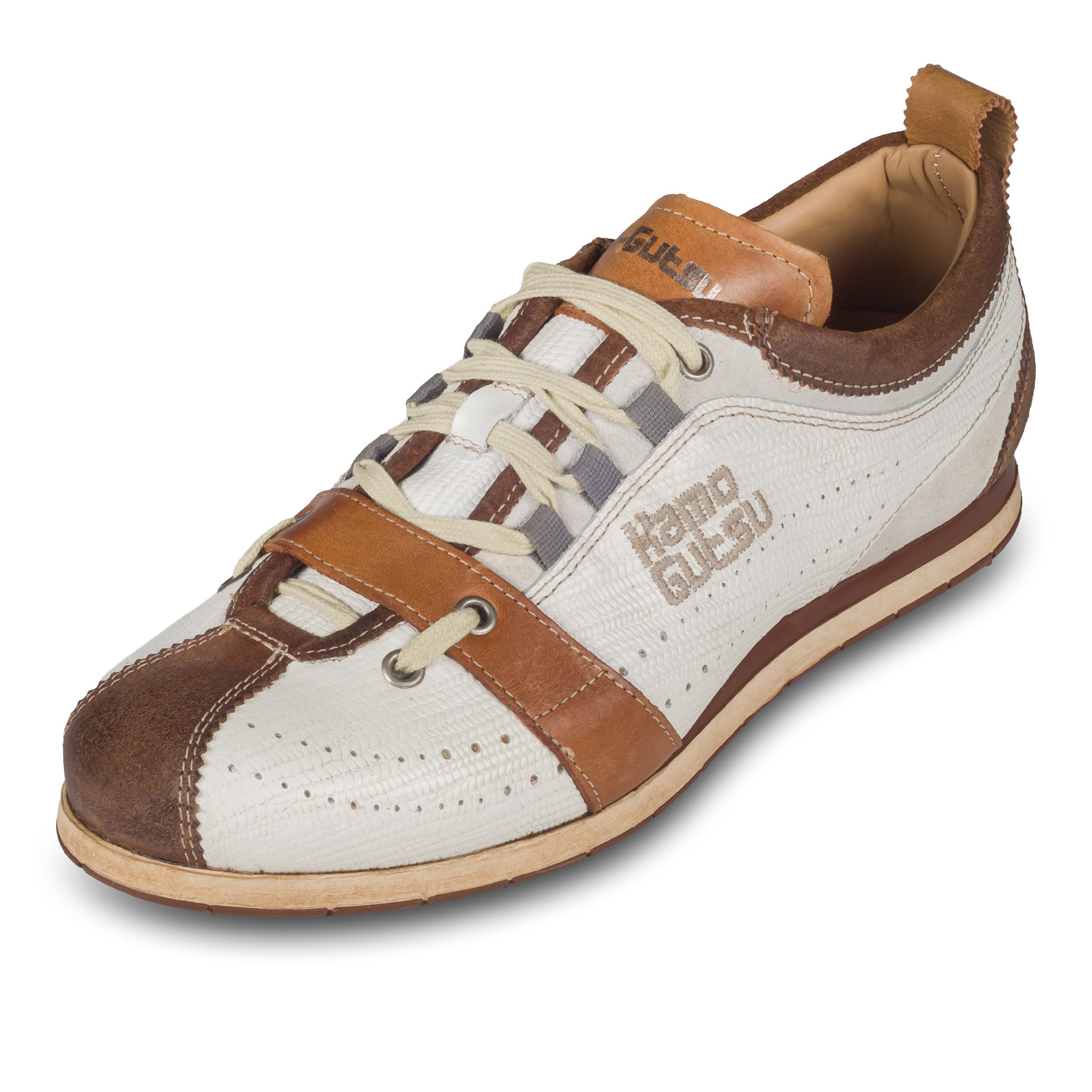 Kamo-Gutsu Herren Sneaker Leder weiß/braun (TIFO-017 hazel + bianco), Retro-Look Sneaker Handgefertigt in Italien