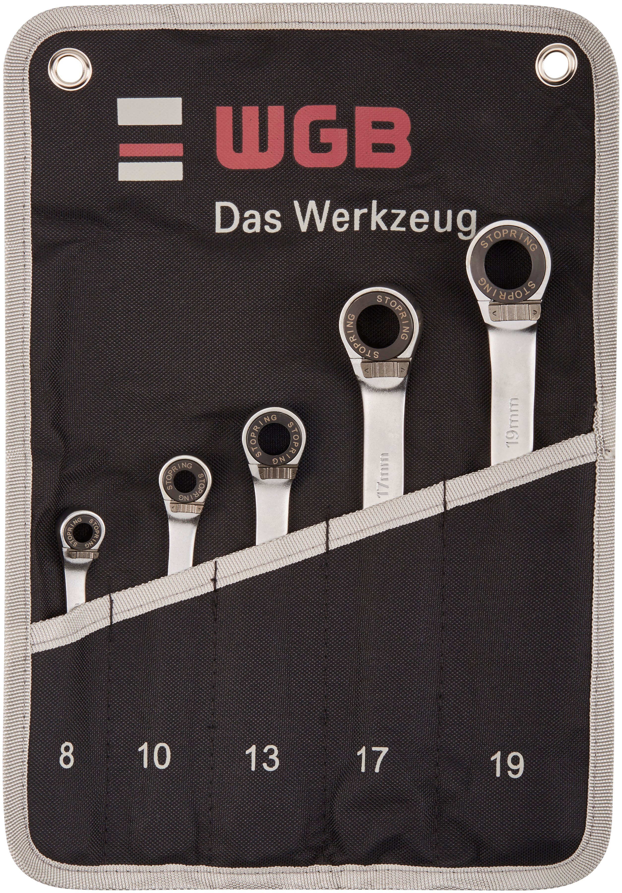 WGB Das Werkzeug Maulschlüssel 235 RT (Set, 5 St), Maulseite 15°  abgewinkelt, mit Ratsche, Stahl