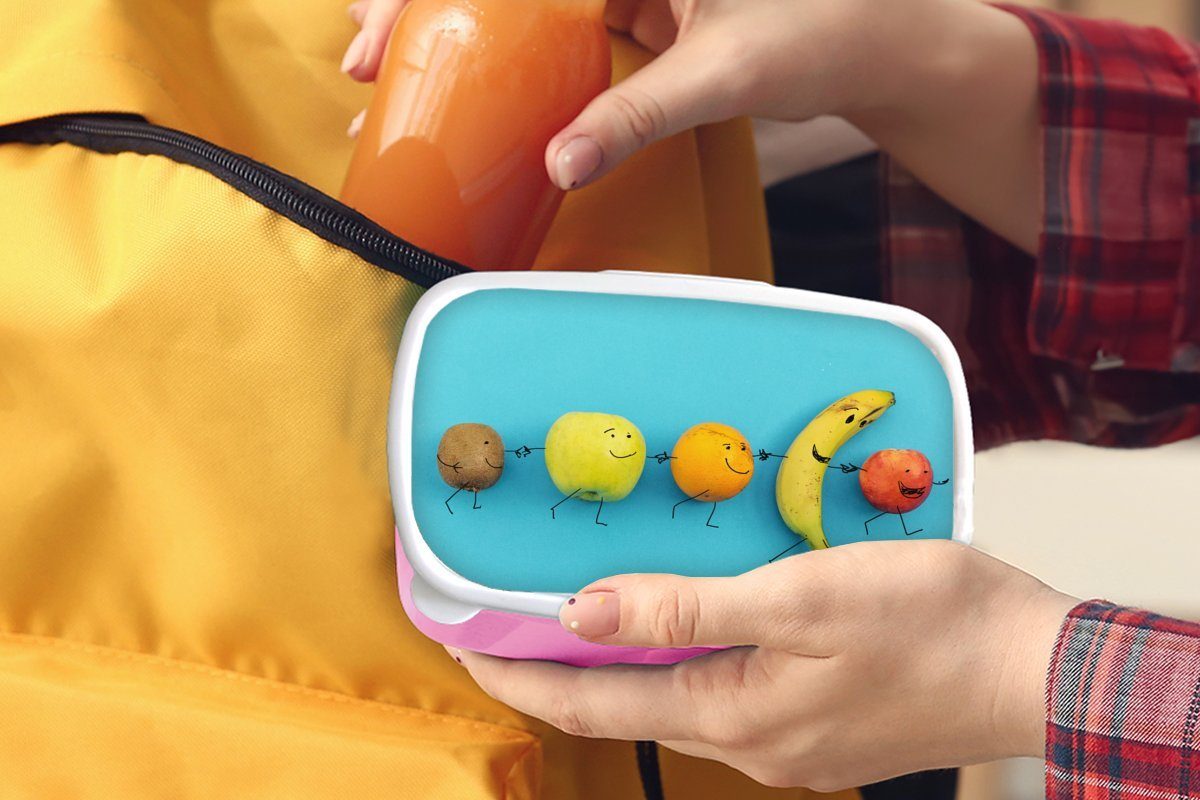 MuchoWow Lunchbox Smiley Kinder, - Brotdose rosa Obst Mädchen, Kunststoff, Snackbox, für Brotbox Kunststoff (2-tlg), Erwachsene, - Blau