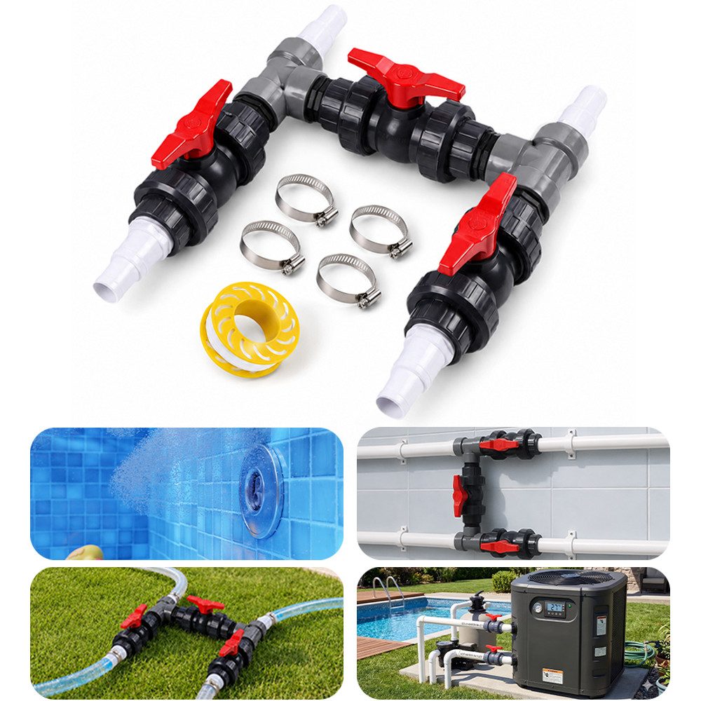 PRIISF Bypass-Set 3-Wege-Ventil Pool Bypass Kit Ø 32mm 38mm für Wärmepumpe Solarheizung, (Bypass Set Pool Sandfilteranlagen Solar Heizung Solarkollektor Adapter, 18-tlg., Steuerung der Wasserzufuhr für eine optimale Temperaturregulierung), Universal Venti