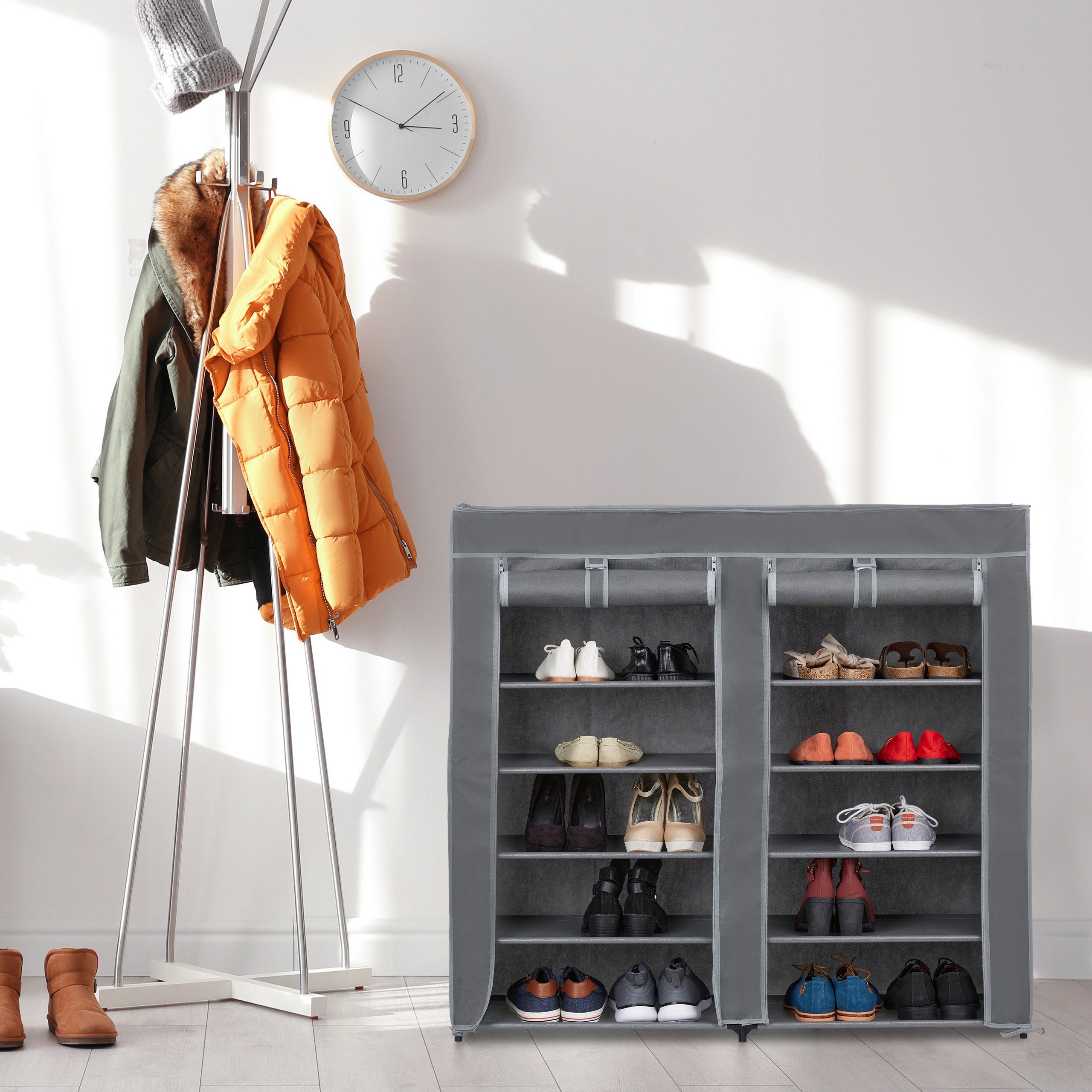 Fächer relaxdays Anthrazit Schuhschrank Schuhschrank 12 Stoff