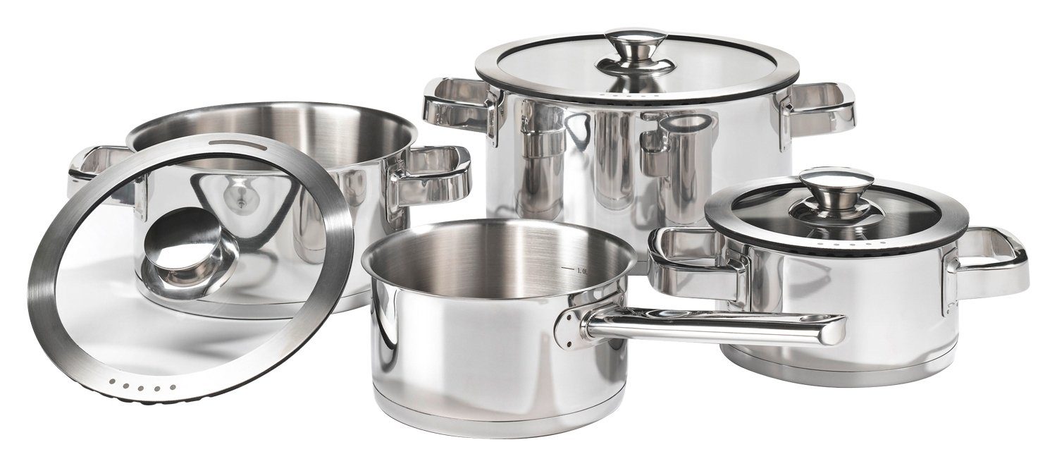 bongusto Kochtopf BONGUSTO, Ø 24 cm, Ø 20 cm, Ø 16 cm, Glasdeckel, Edelstahl (4-tlg), induktionsgeeignet