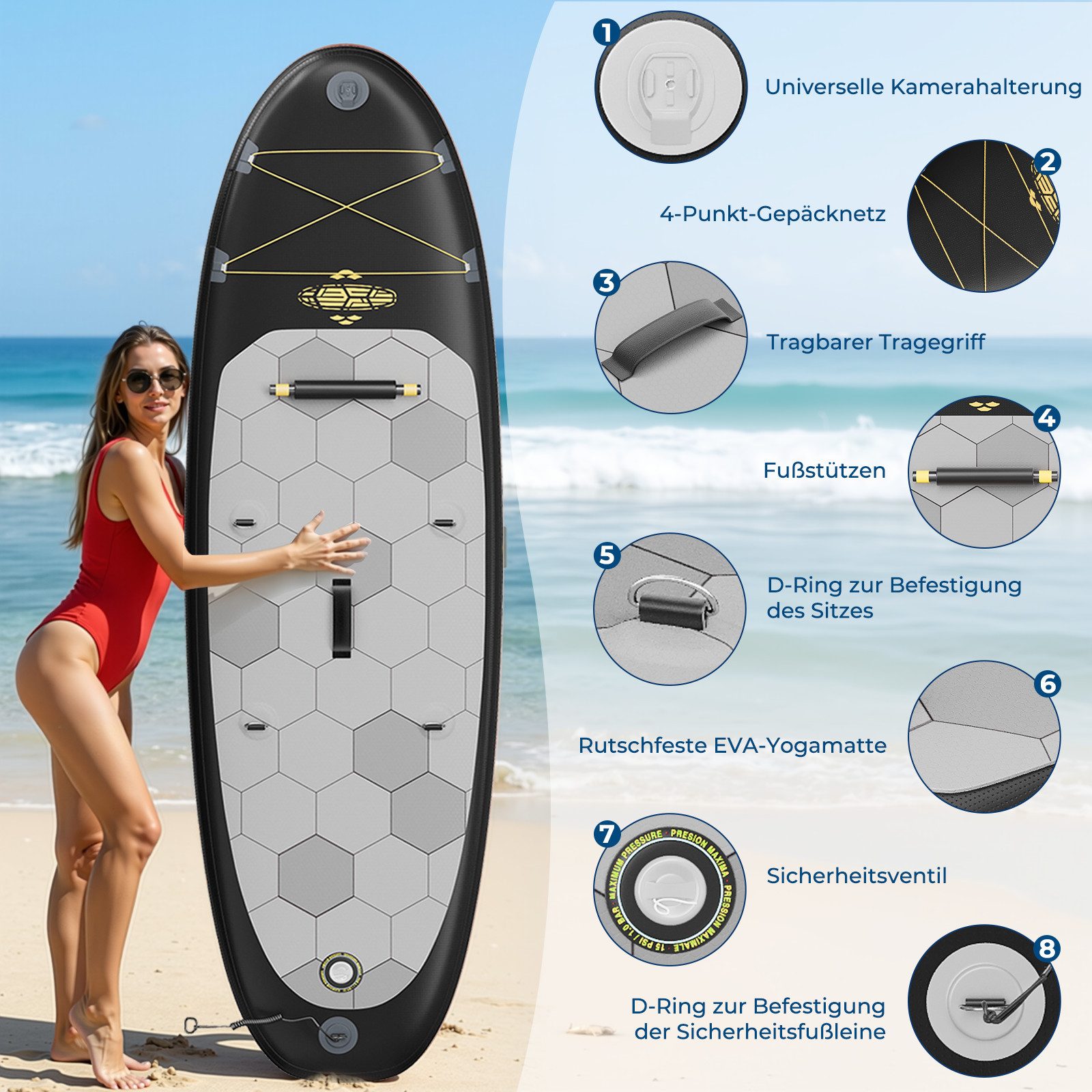 GUNJI Inflatable SUP-Board Stand-up Paddleboard 320*80*15 cm mit Paddel und Pumpe, (2-in-1 aufblasbares Stand Up Paddle Board Set, aufblasbare Stand Up Paddle Boards Surfboards Belastbarkeit bis zu 130 kg Farben verfügbar)