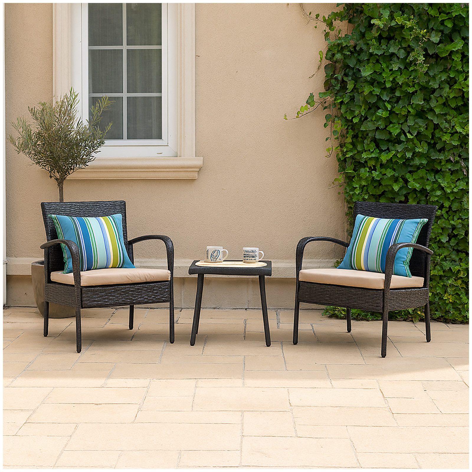 HTI-Line Balkonset Terrassenmöbel Neapel, (Set, 3-tlg., 2x Стулья, 1x Tisch, inkl. Auflagen), Loungemöbel Gartenmöbel