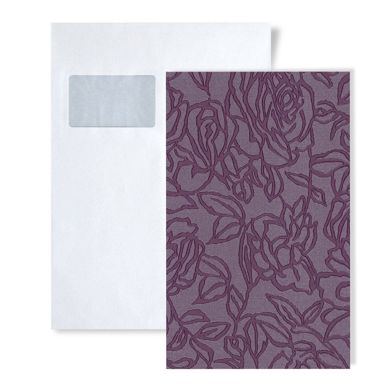 Edem Prägetapete 1 MUSTERSTÜCK S-9040-29 DIN A4 MUSTER der Blumen Vliestapete, botanisch, geblümt, glänzend, Ton-in-Ton, (1 Musterblatt, ca. A5-A4), violett, rot-lila