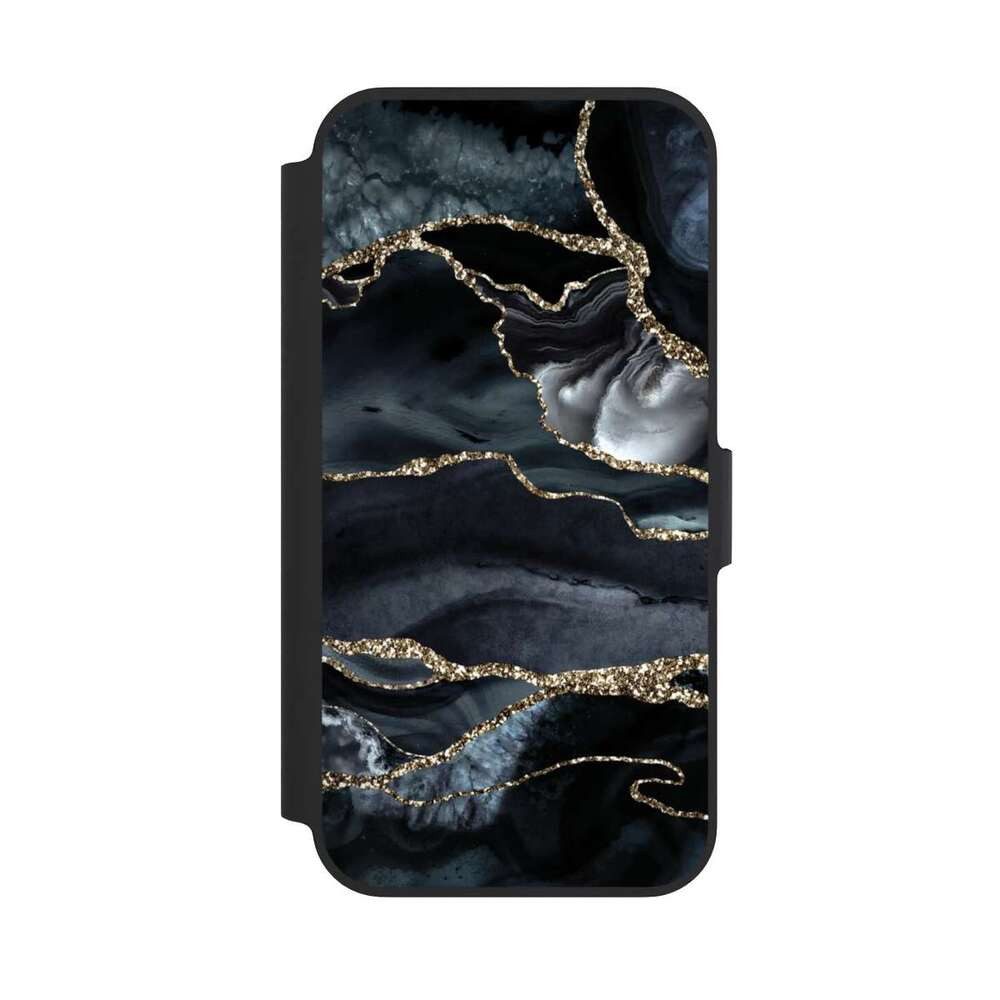 NIVOCASE Handyhülle Glitzer Look Marmor Trends Dark marble gold Glitter look, Apple iPhone 13 Pro Klapphülle Handyhülle aus Kunst Leder