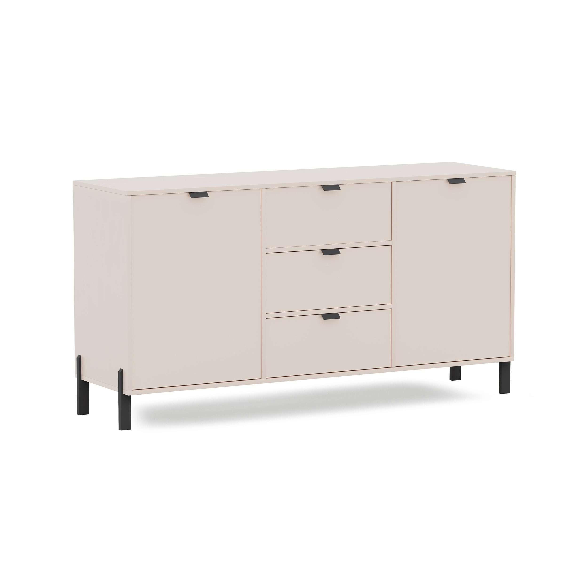 Beautysofa Kommode CORTINA Sideboard mit 2 Türen und 3 Schubladen (mit Metallgriffen und Füßen, Farbe Sandbeige), Breite: 160 cm