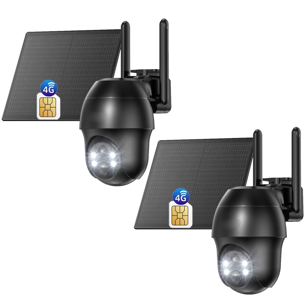 Topcony Überwachungskamera 4G LTE Überwachungskamera Aussen Akku mit SIM Karte Aussen Solar/Akku (Aussen, Außenbereich,Home,Schule,Geschäft,Wald,Farm,Campingbus,Straße, Bewegungserkennung&Alarm,IP65 &Solarstromversorgung,Alexa, 2-tlg., 15M Farbnachtsicht und Infrarot-Nachtsicht., 2-Wege-Audio,ohne WLAN, 2K Überwachungskamera Solar mit PIR Erkennung 350°/90° Schwenkbar) von Topcony