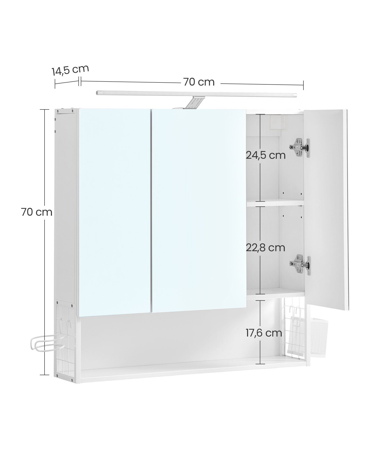 VASAGLE Weiß Badezimmerschrank Spiegelschrank mit Beleuchtung, Kabel