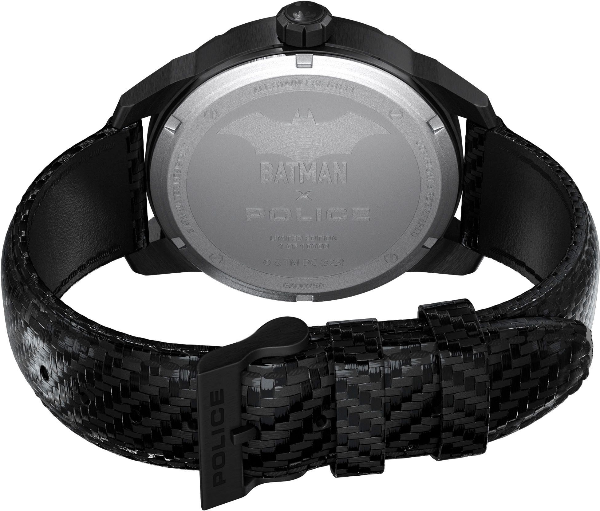 Police Quarzuhr BATMAN THE BAT PEWGA0075502, Armbanduhr, Herrenuhr, Lederarmband, analog