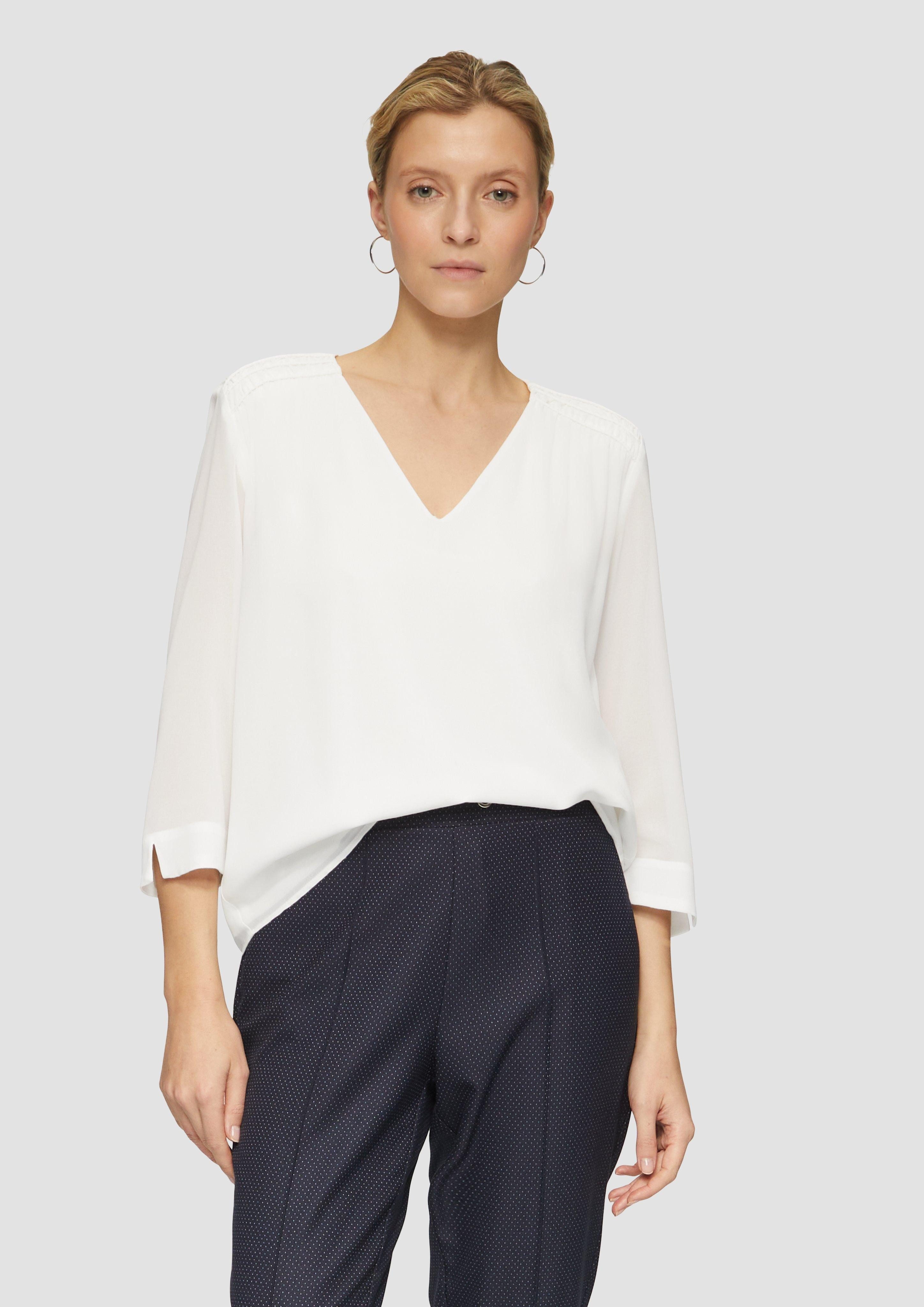 Langarmbluse Chiffon-Bluse mit Smokdetails