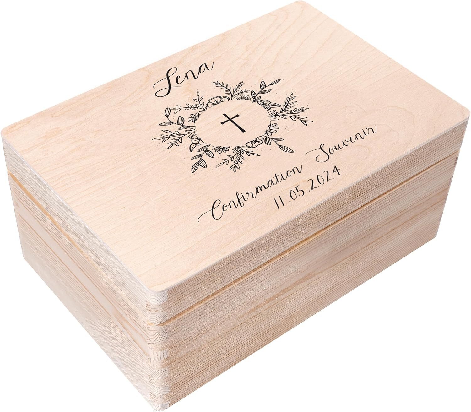Creative Deco Holzkiste Kommunion Geschenke für Mädchen und Jungen, Natur 30 x 20 x 14 cm