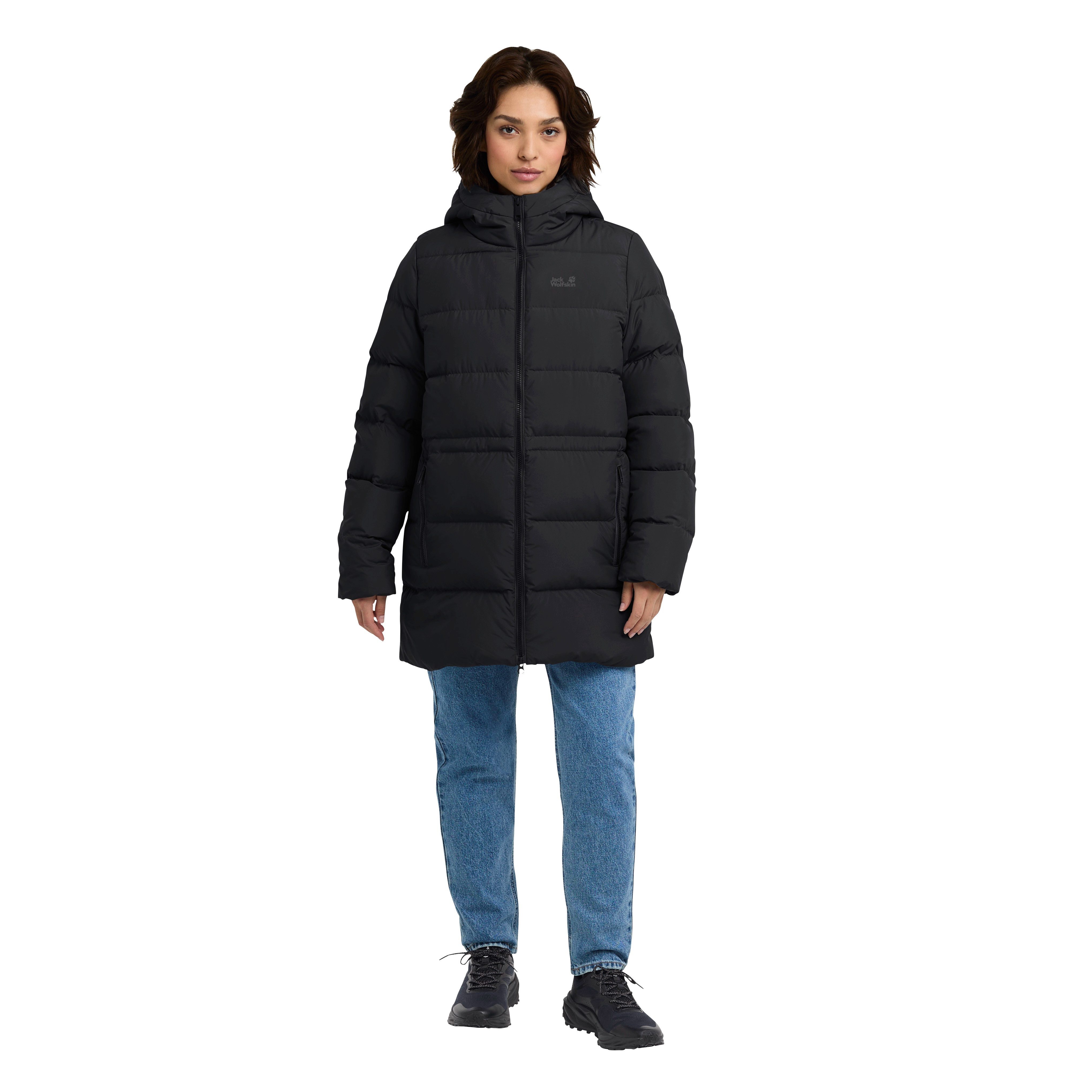 Jack Wolfskin Daunenmantel FROZEN PALACE LONG JKT W RDS mit Kapuze, wärmeisolierende Daunenfüllung, winddicht