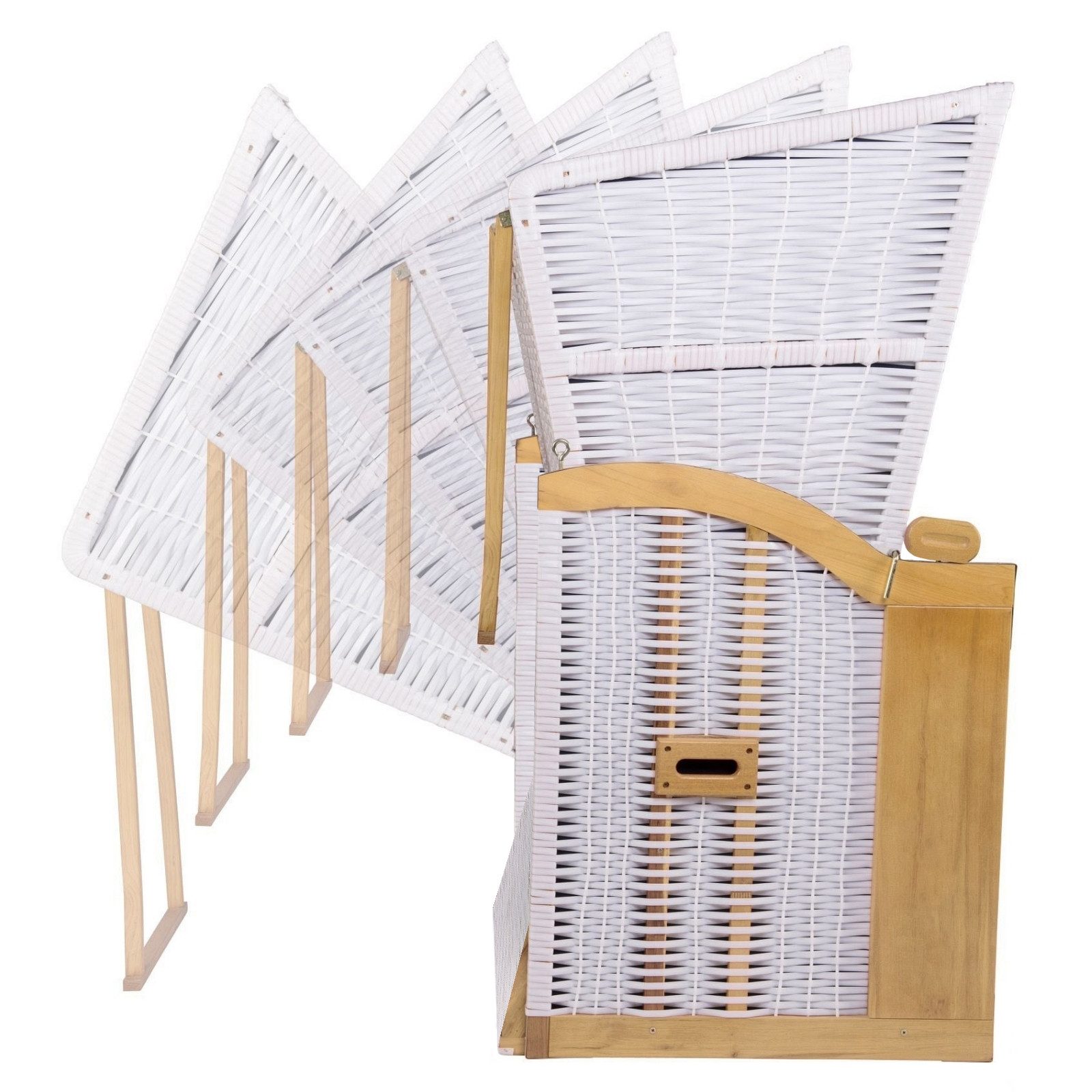 Strandkorb Hanse Strandkorb Strandkorb XXL Ostsee 2,5-Sitzer Volllieger Weiß Blau, BxTxH: 150x80x160 cm, Ostsee XXL Volllieger, Ostsee 2,5-Sitzer Modell 2025, Stabiles Wacholder mit handgefertigtem Polyrattangeflecht