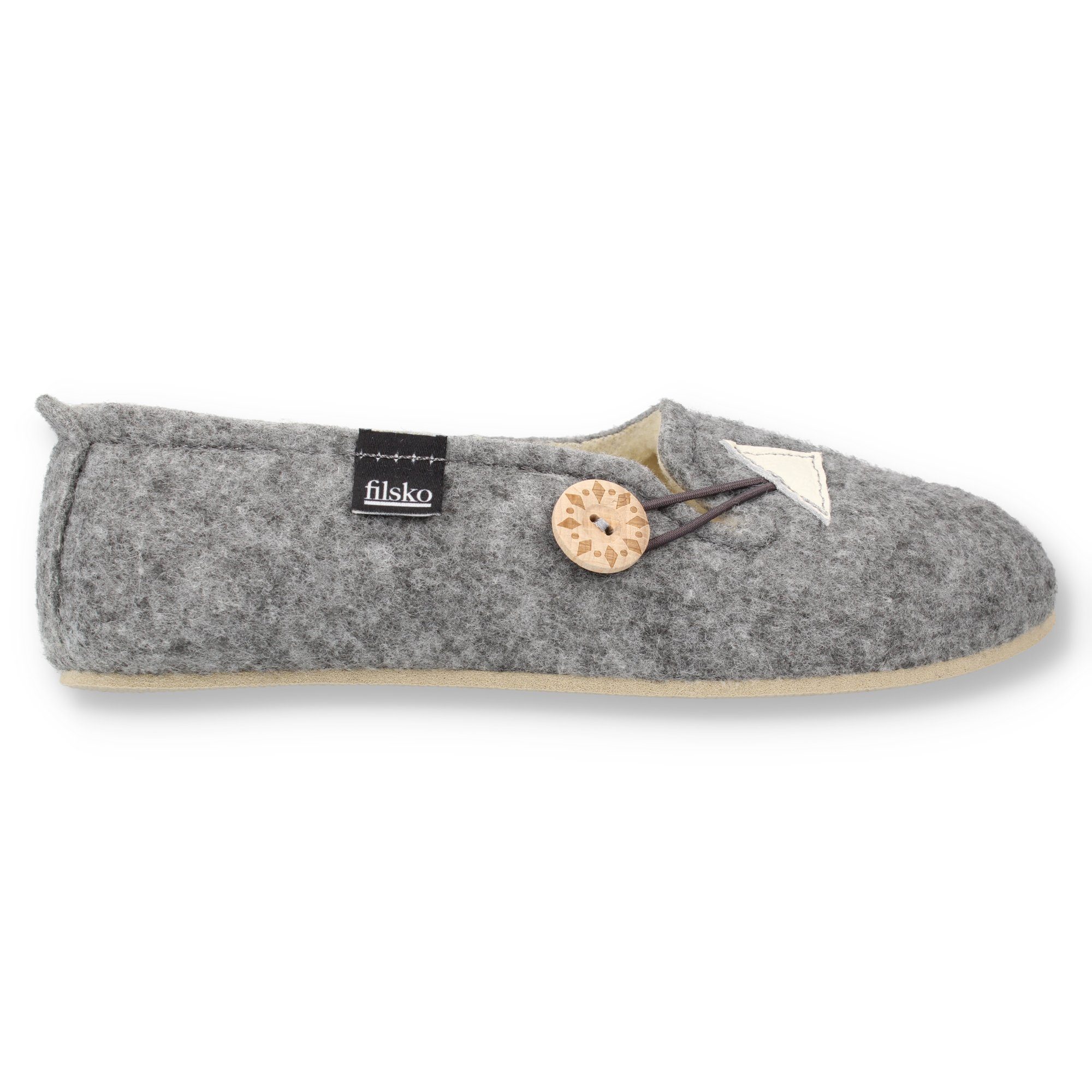 filsko Matka Damen Ballerina Hausschuhe Slipper mit Schafwolle gefüttert, zum Schlupfen, Blumen-/ Knopf-Applikation